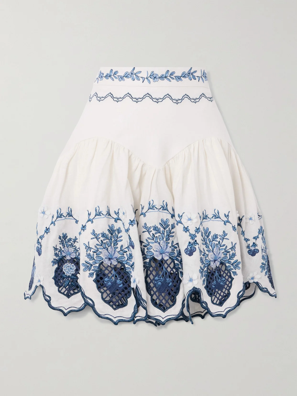 Asai Wild Ruffled Embroidered Linen Skirt - 1