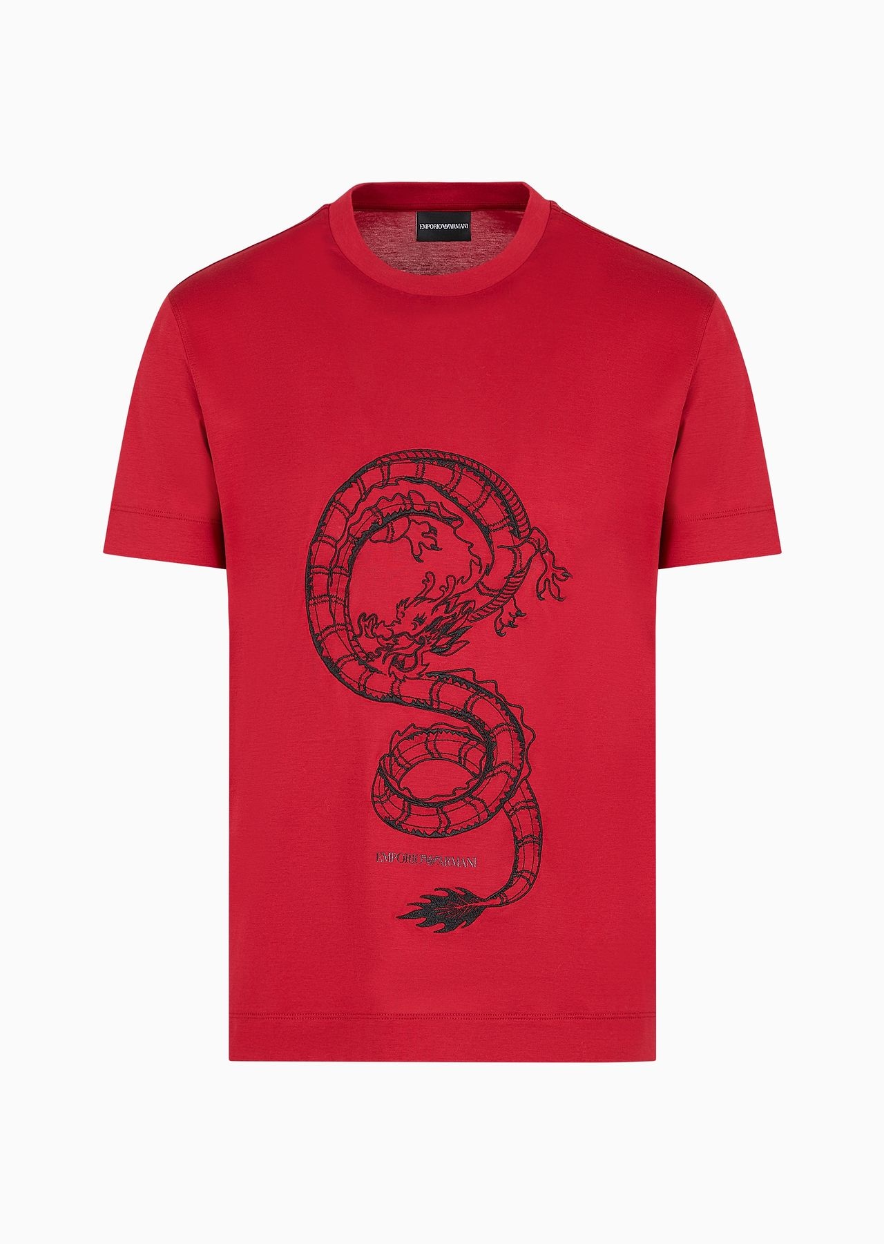 Armani Sustainability Values Lyocell-blend jersey T-shirt with dragon embroidery - 1