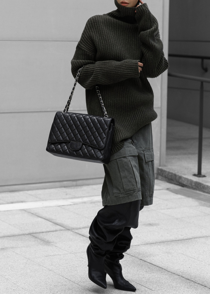 Thelma Ribbed Sweater Dress - Khaki 7