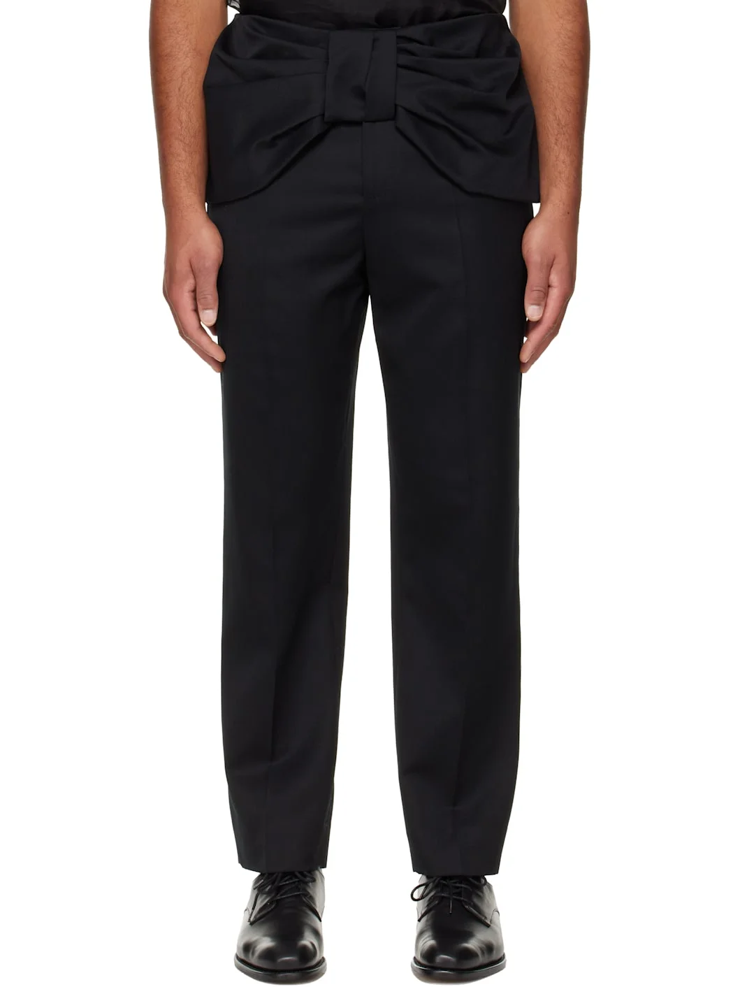 Black Bow Waist Straight Leg Trousers - 1