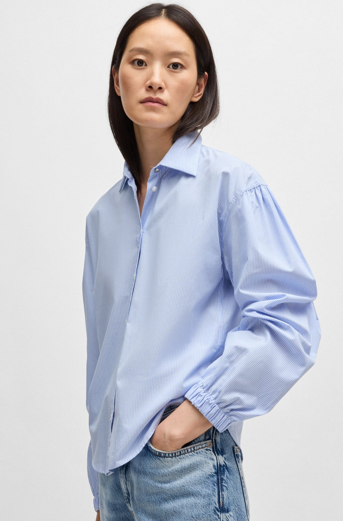 REGULAR-FIT BLOUSE IN STRIPED COTTON POPLIN - 6