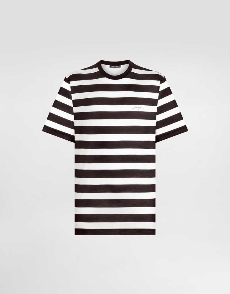 Short-sleeved 실크 jersey 티셔츠와 줄무늬 인쇄 1