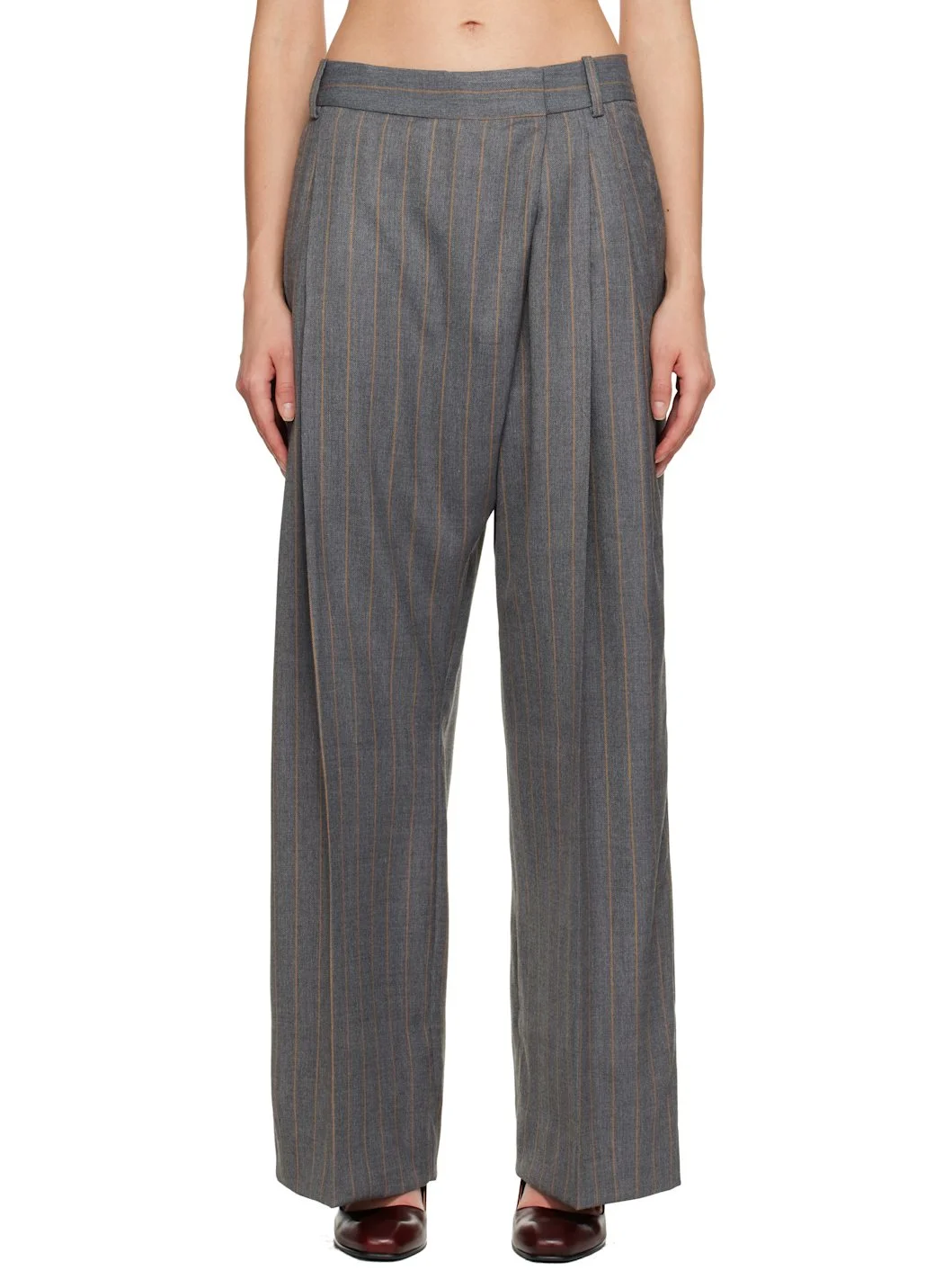 Gray Stripe Cross-Over Trousers - 1