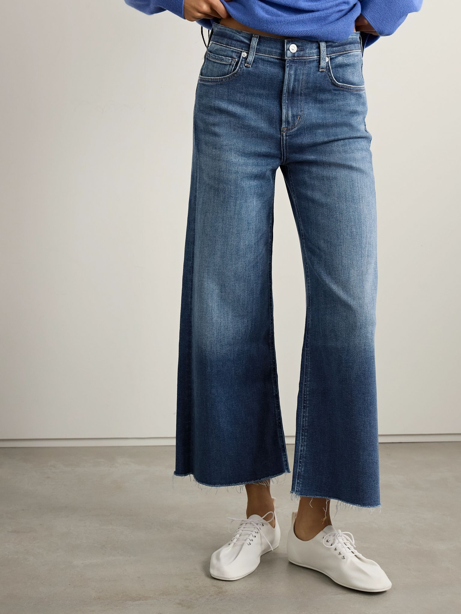 Lyra frayed cropped high-rise wide-leg jeans Mid denim - 3