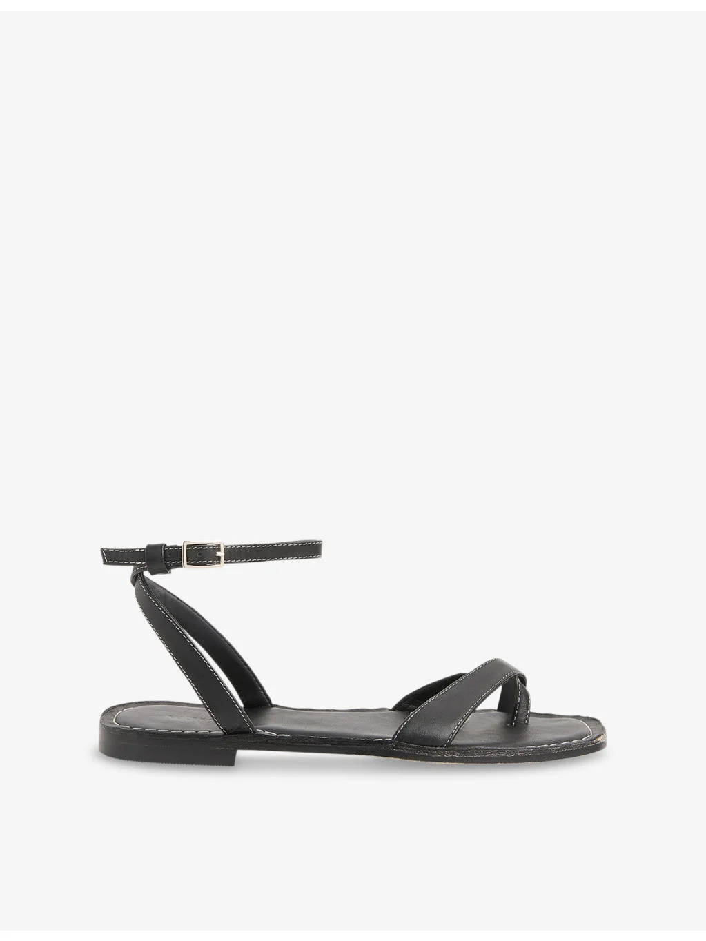 Contrast-Stitch Strappy Leather Sandals - 1