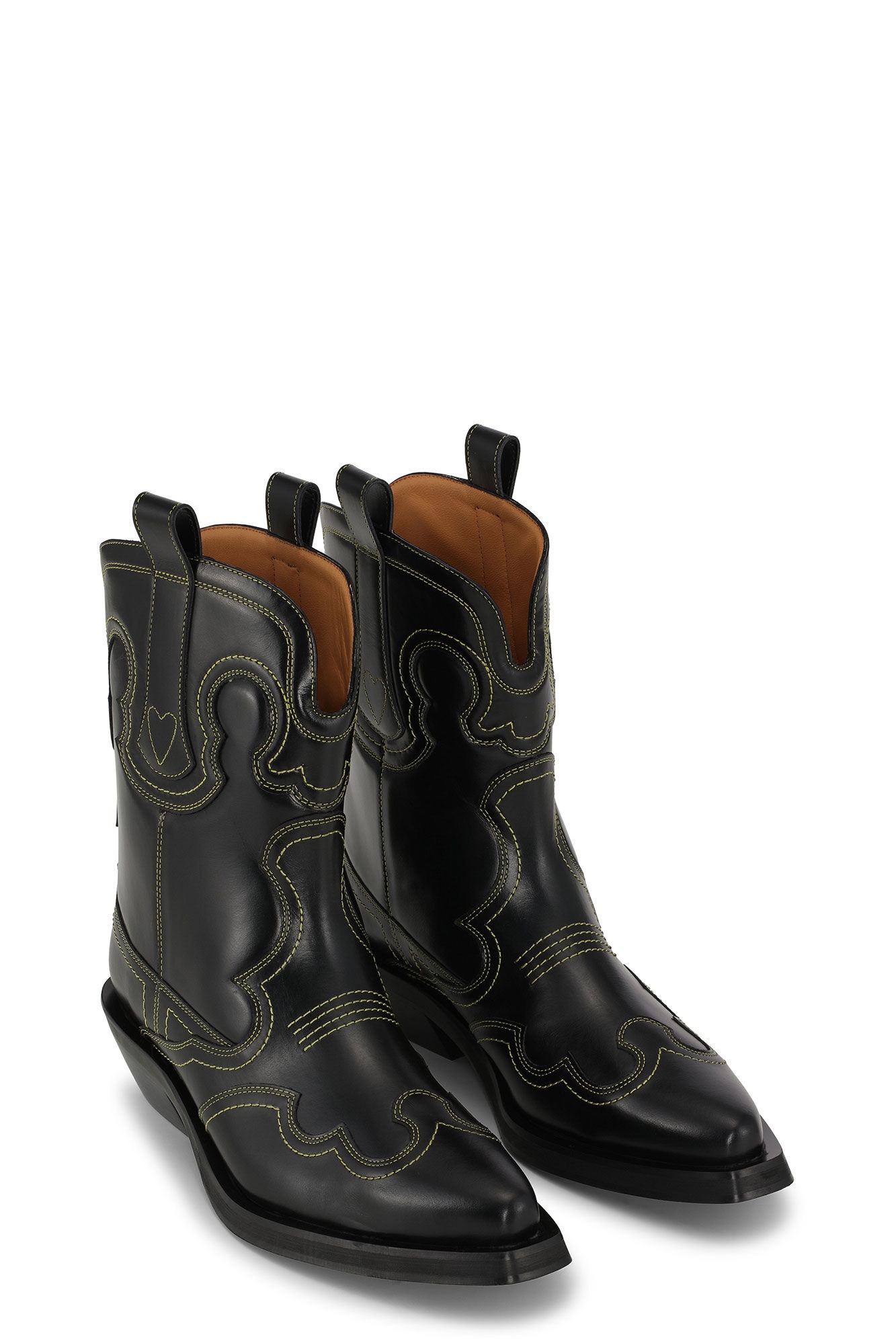 BLACK/YELLOW LOW SHAFT EMBROIDERED WESTERN BOOTS - 3