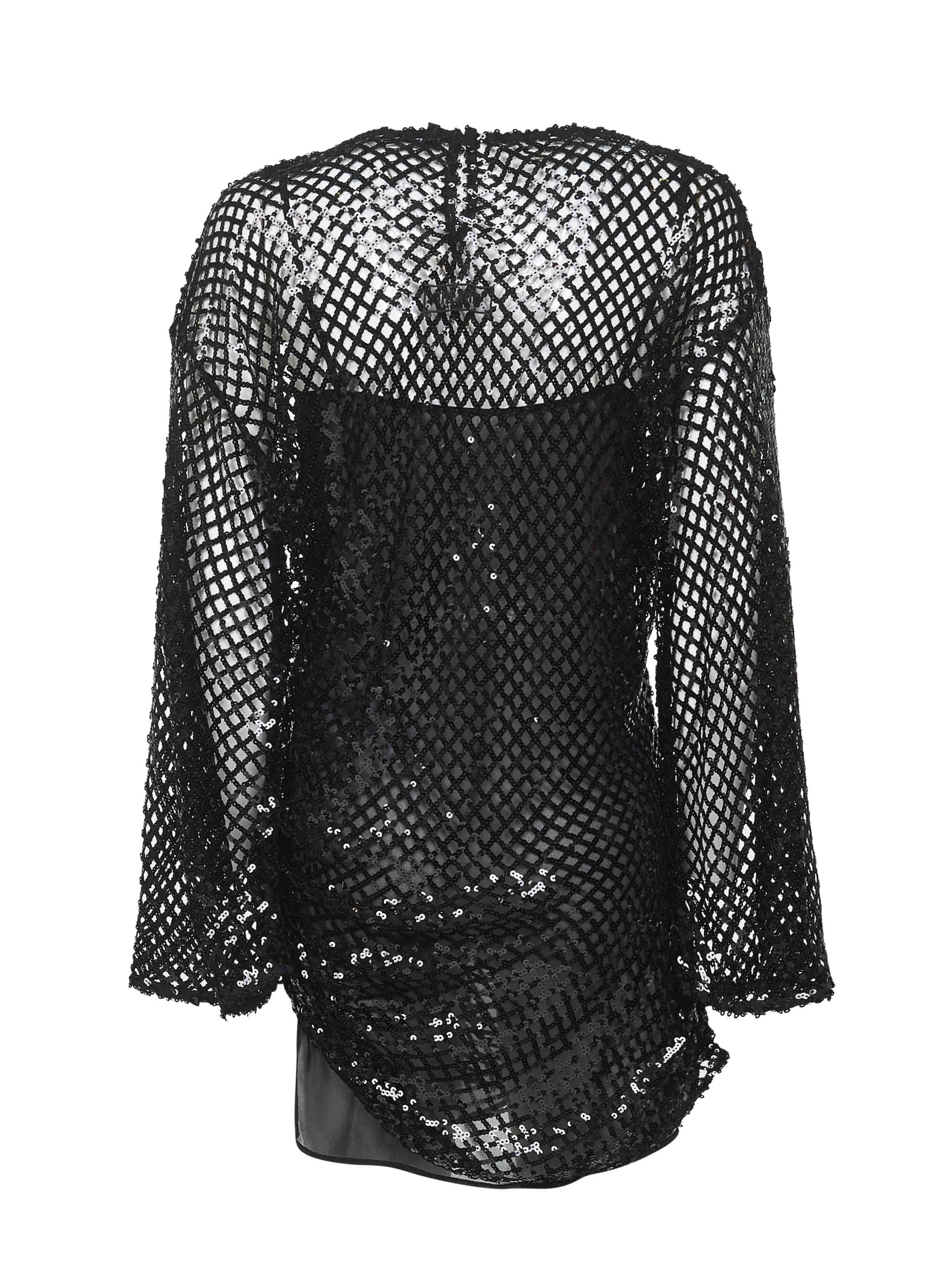 Black sequin net knit mini dress - 2
