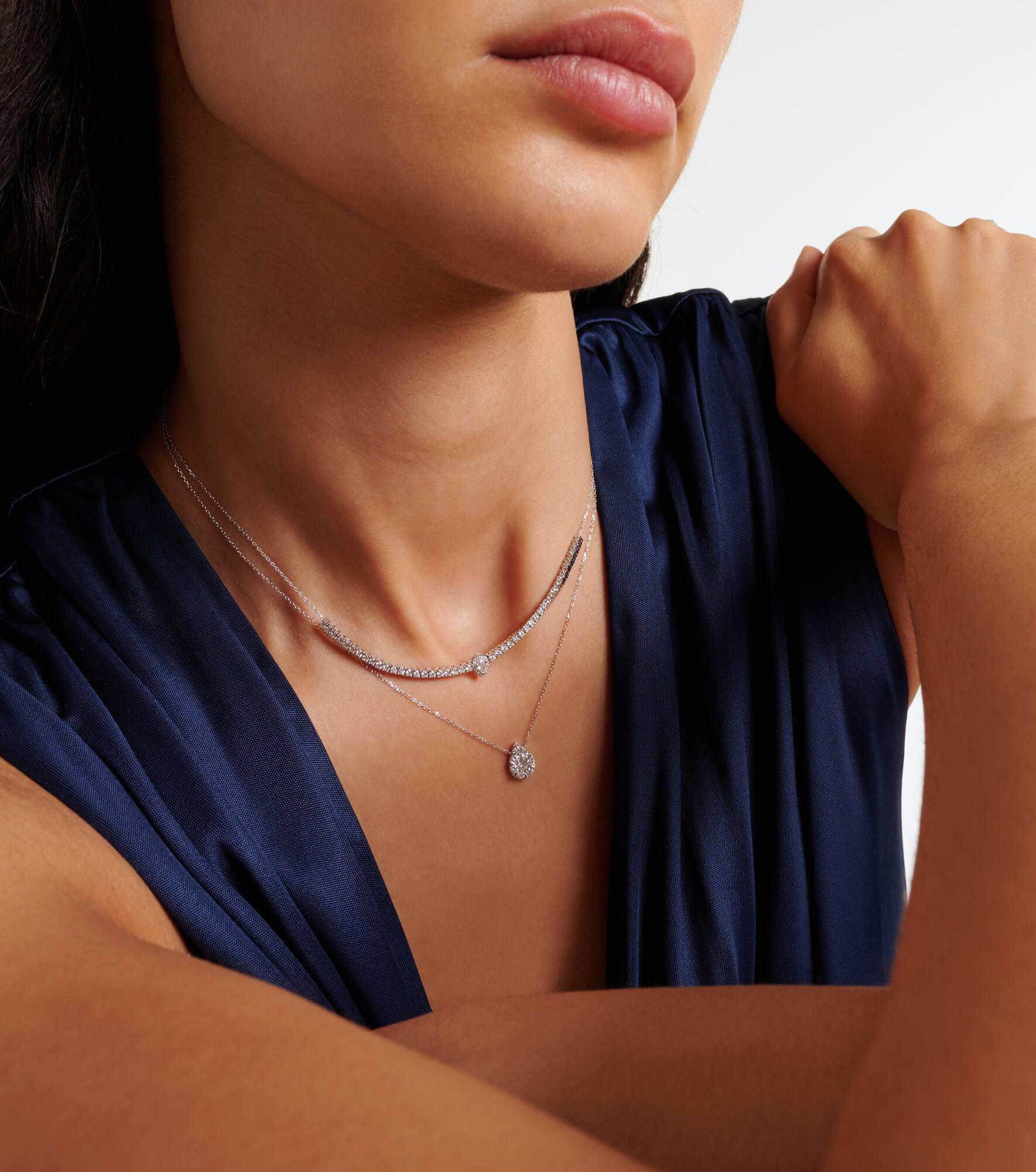 Floating 18kt white gold necklace with diamonds - 2