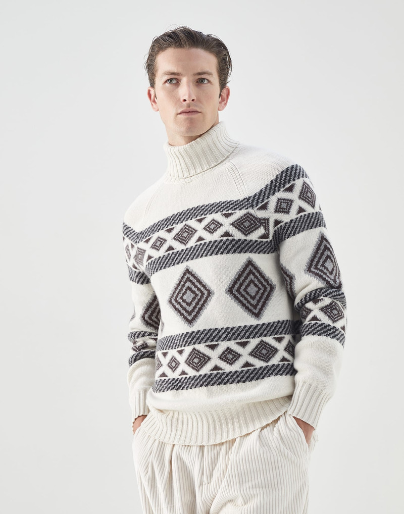 Ethnic Jacquard turtleneck sweater in cashmere 1