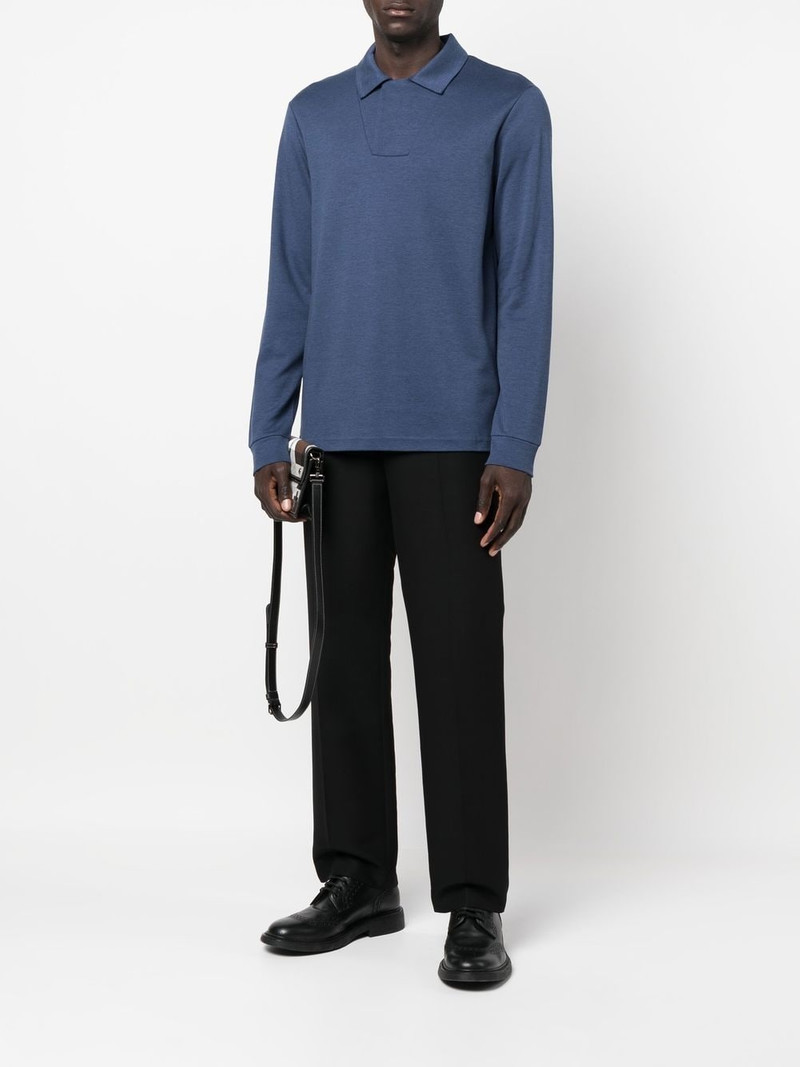 GIORGIO ARMANI long-sleeve cotton-blend polo shirt outlook
