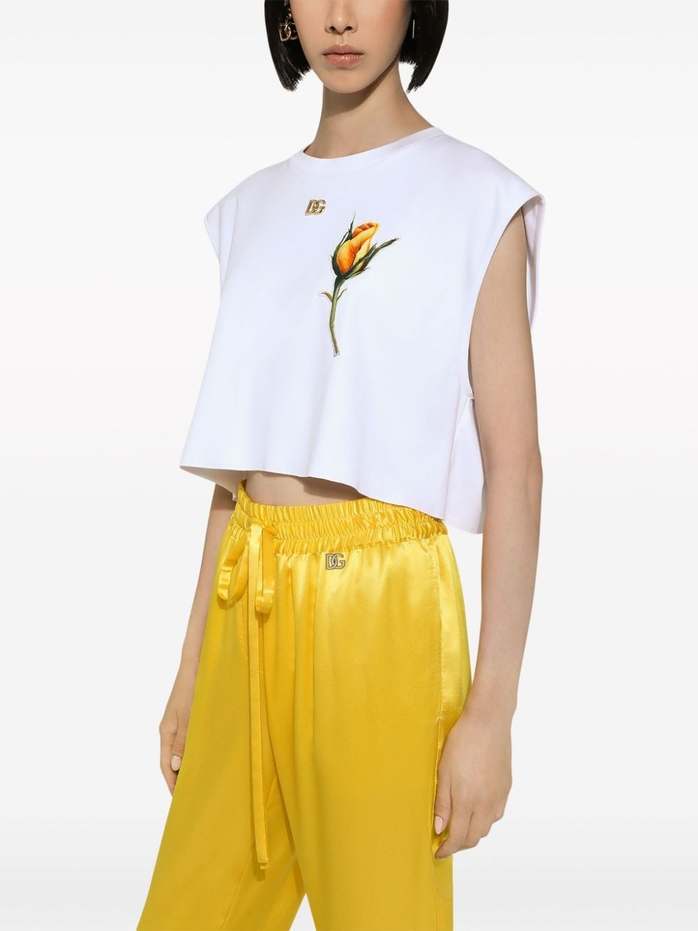 rose-appliqué cropped T-shirt - 4