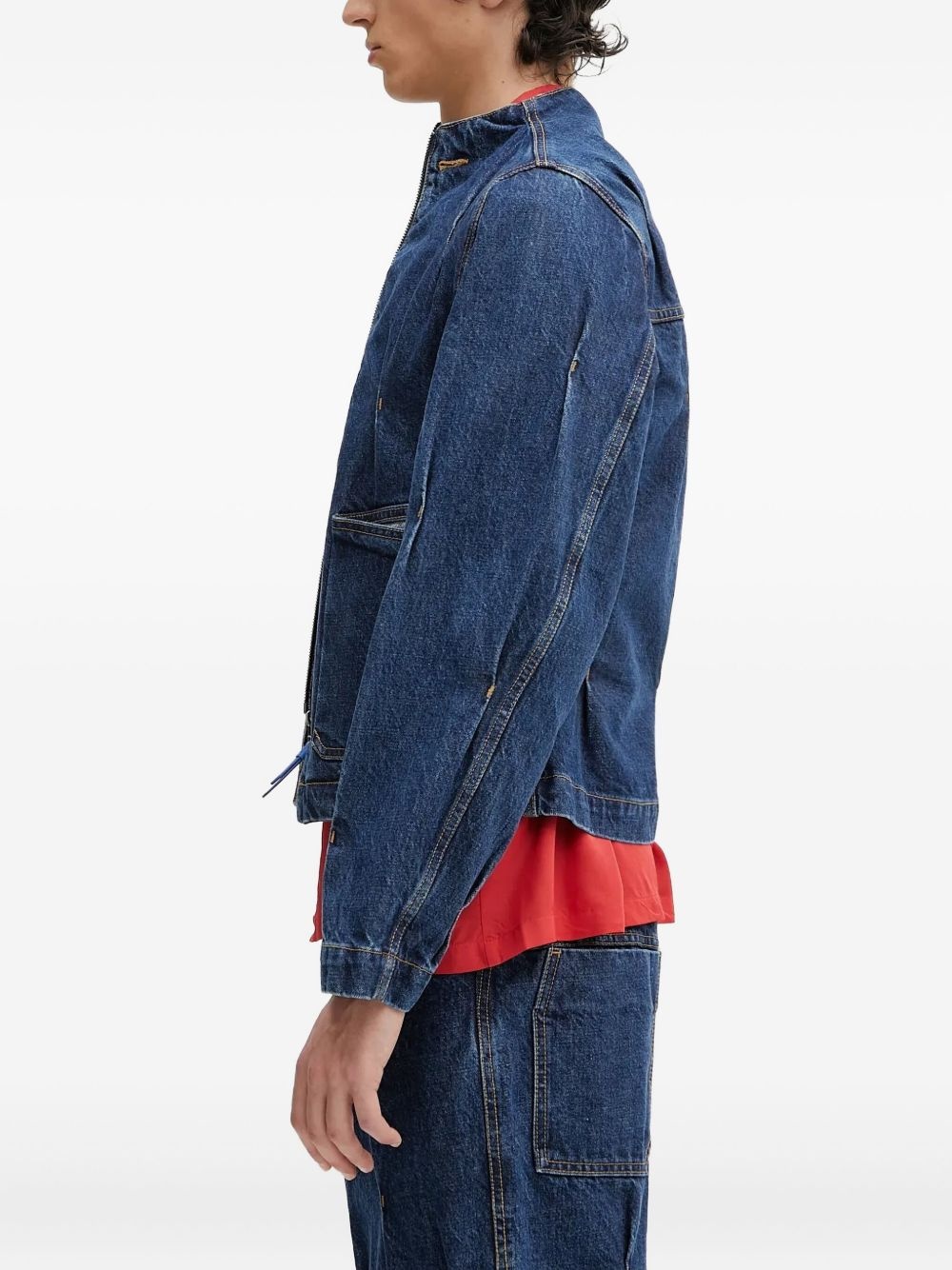pleated zip-front denim jacket - 2