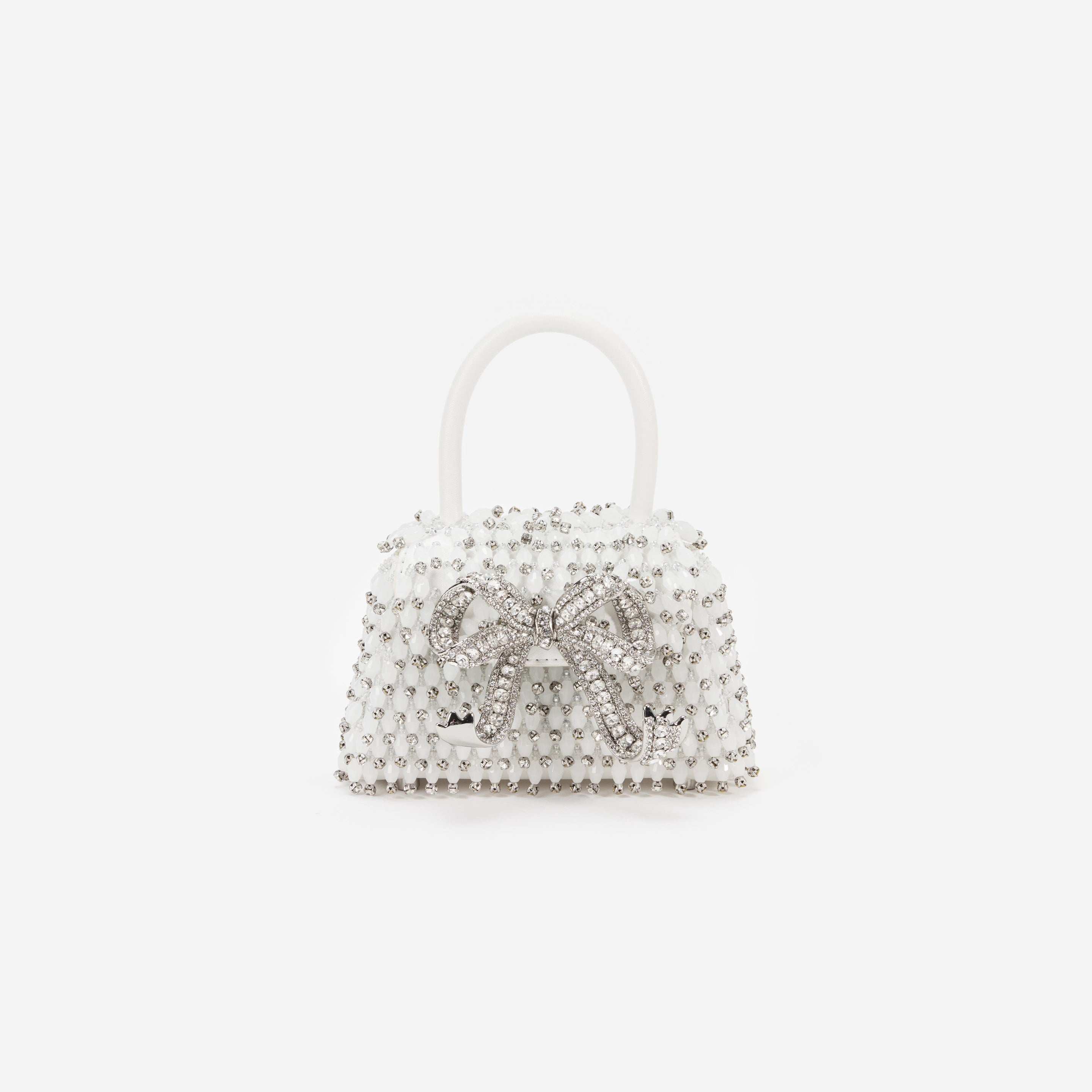 White Embellished Micro Bow Bag - 1