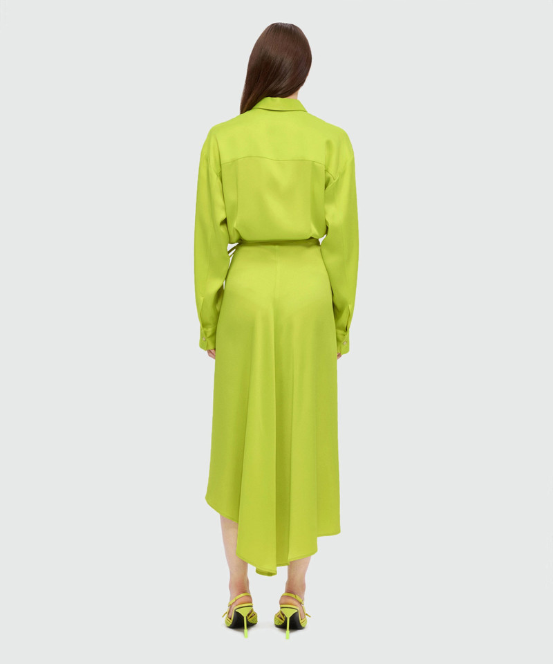 Lime satin midi dress with pareo-style skirt 3