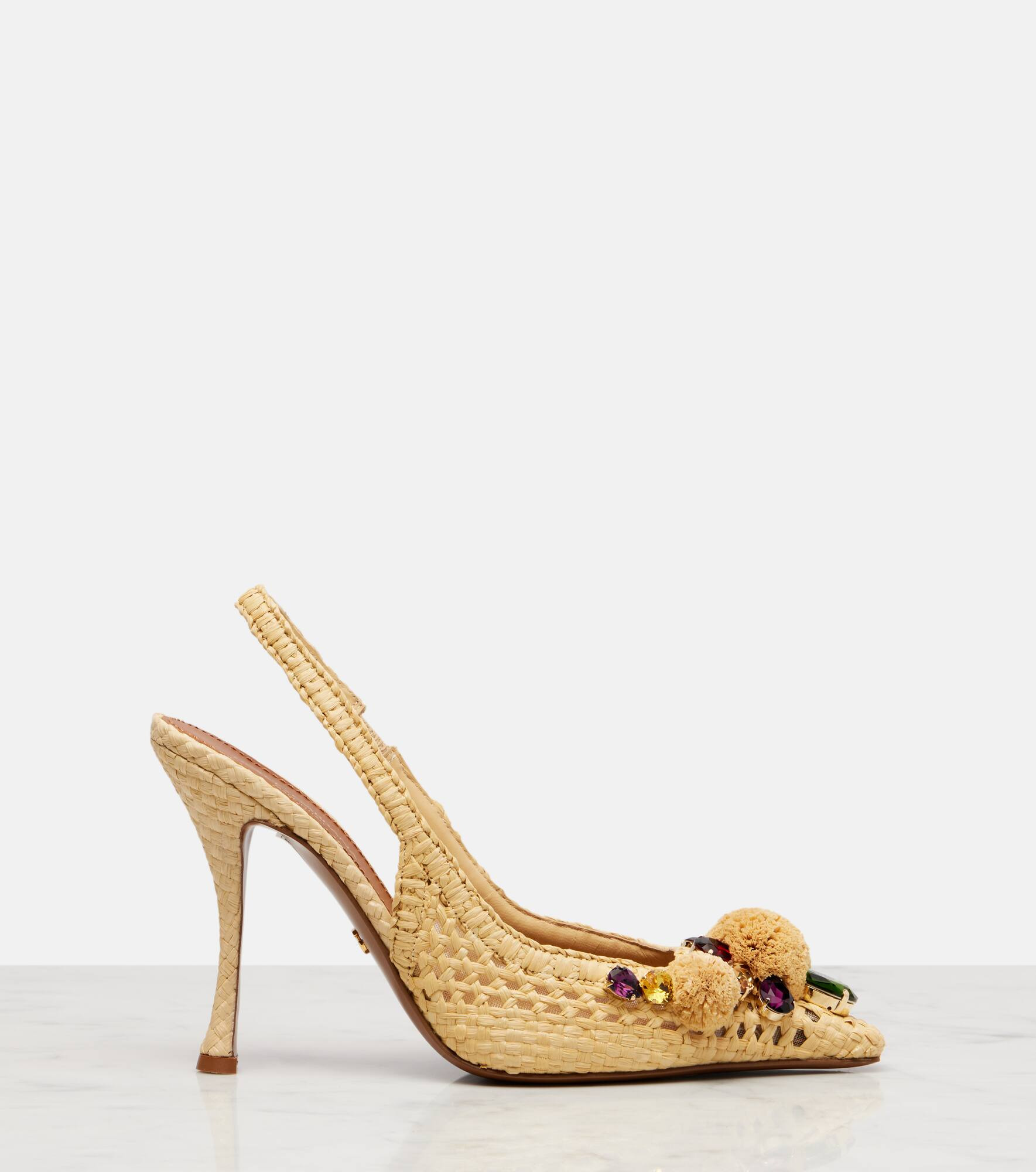 Embellished raffia-effect slingback pumps - 4