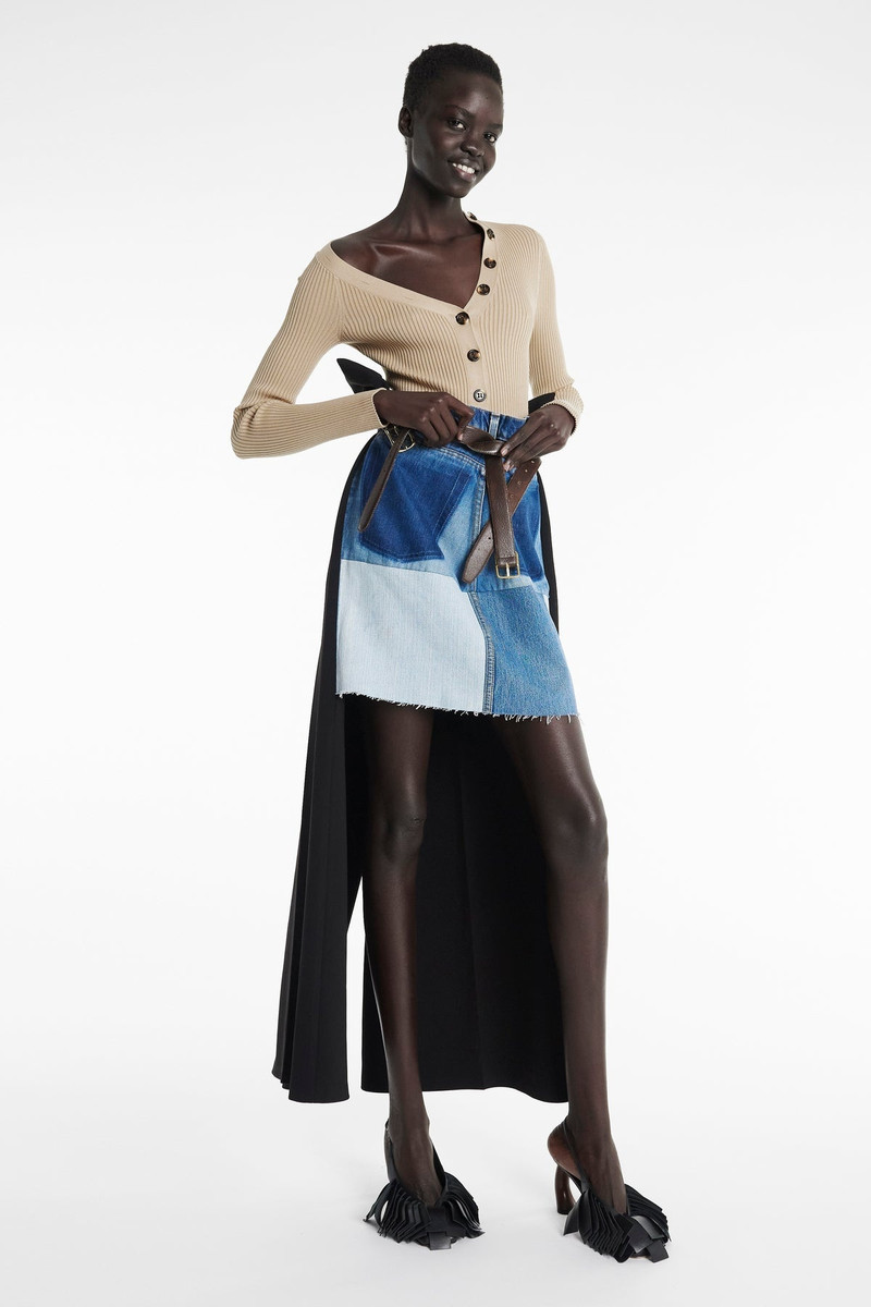 UPCYCLED DENIM SKIRT WITH PANT DETAIL BLUE 7