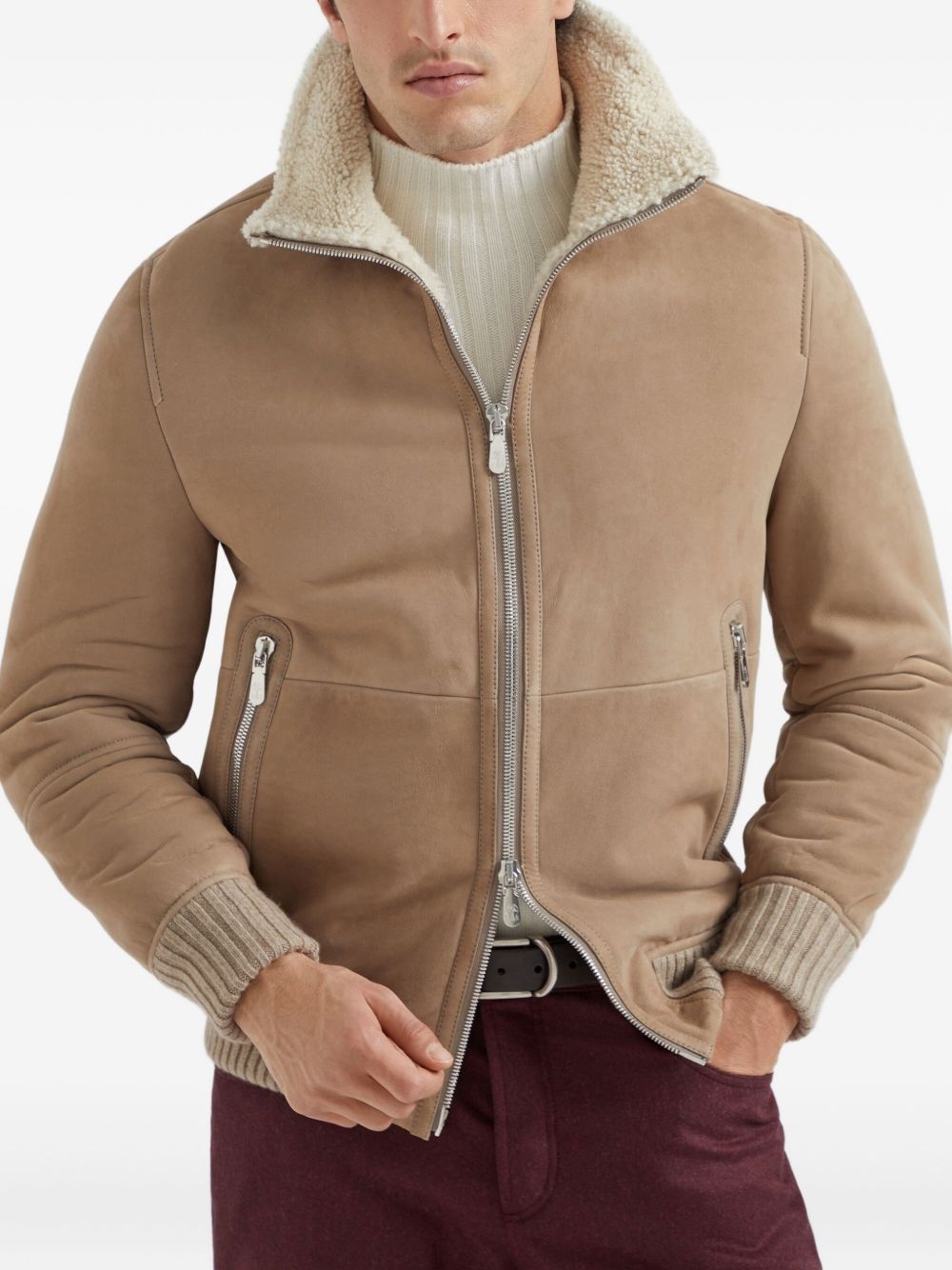 shearling-collared suede jacket - 3