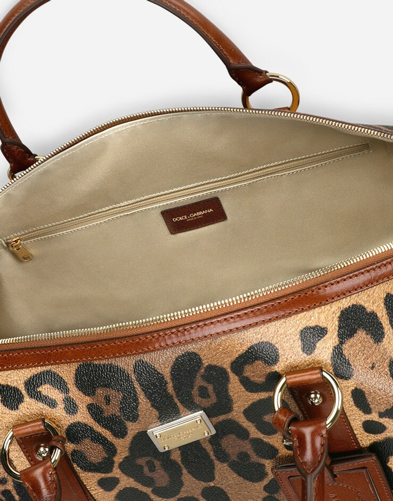 Medium travel bag in leopard-print Crespo with branded plate 5