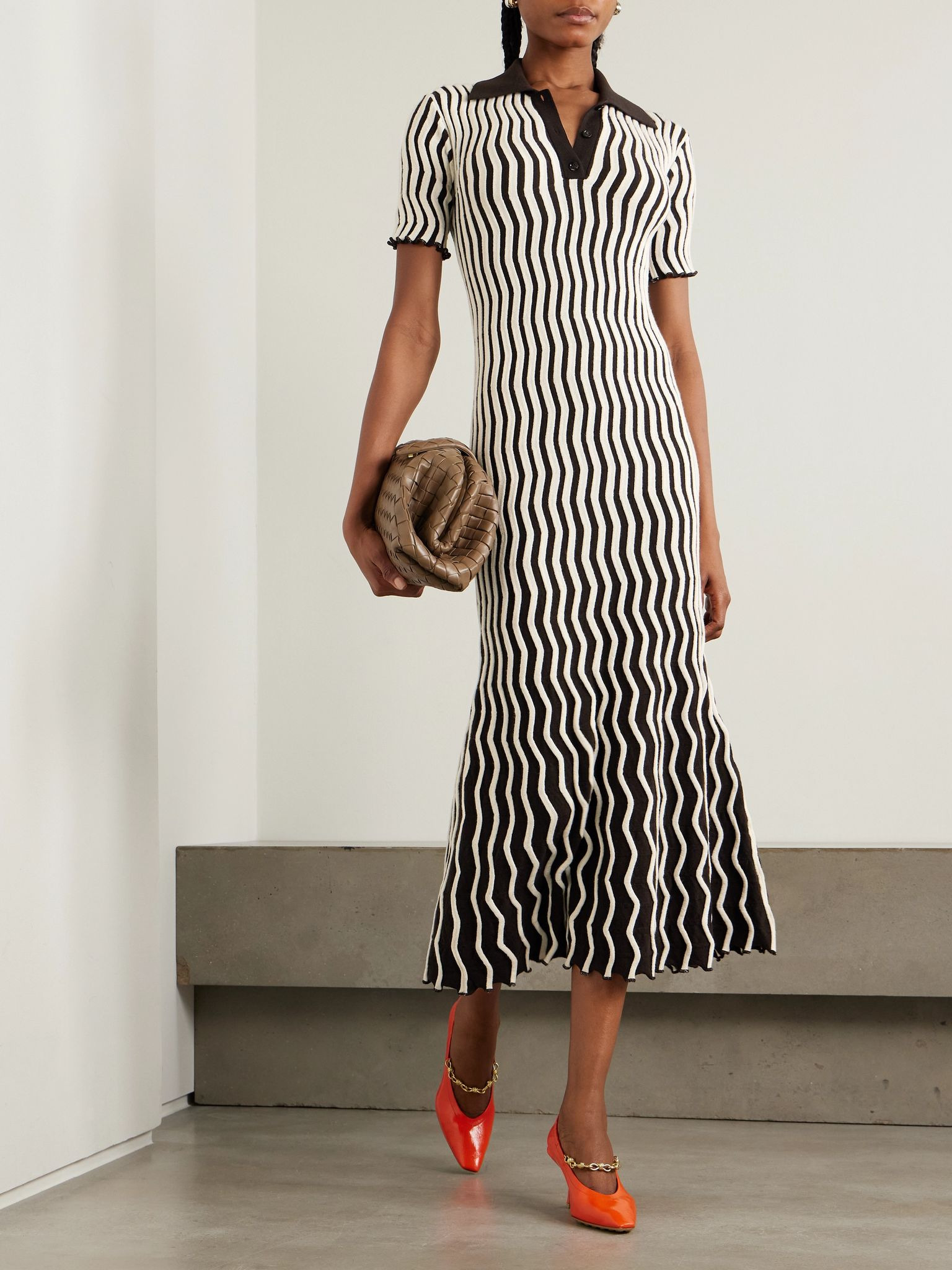Striped ribbed wool midi dress Multi - 2