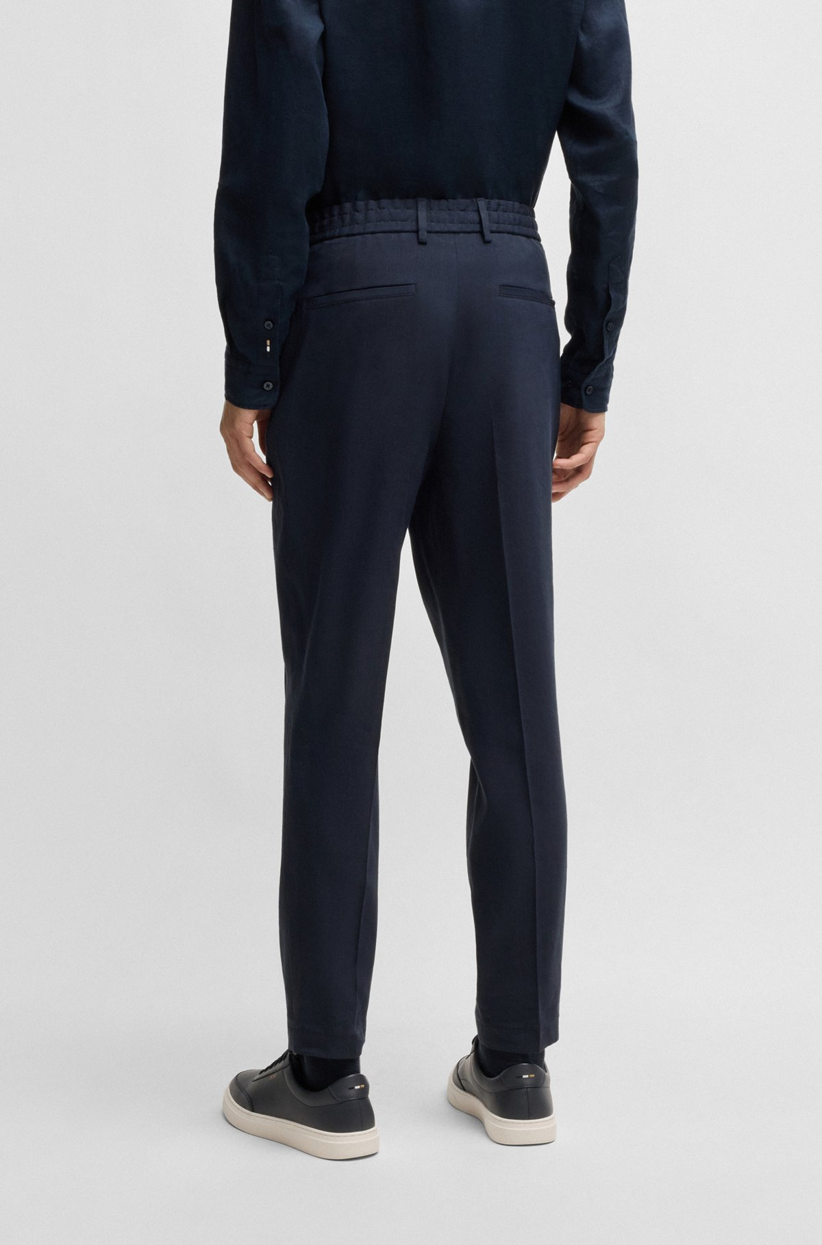BOSS SELECTED BY SHOHEI OHTANI TAPERED-FIT TROUSERS IN A LINEN BLEND - 4