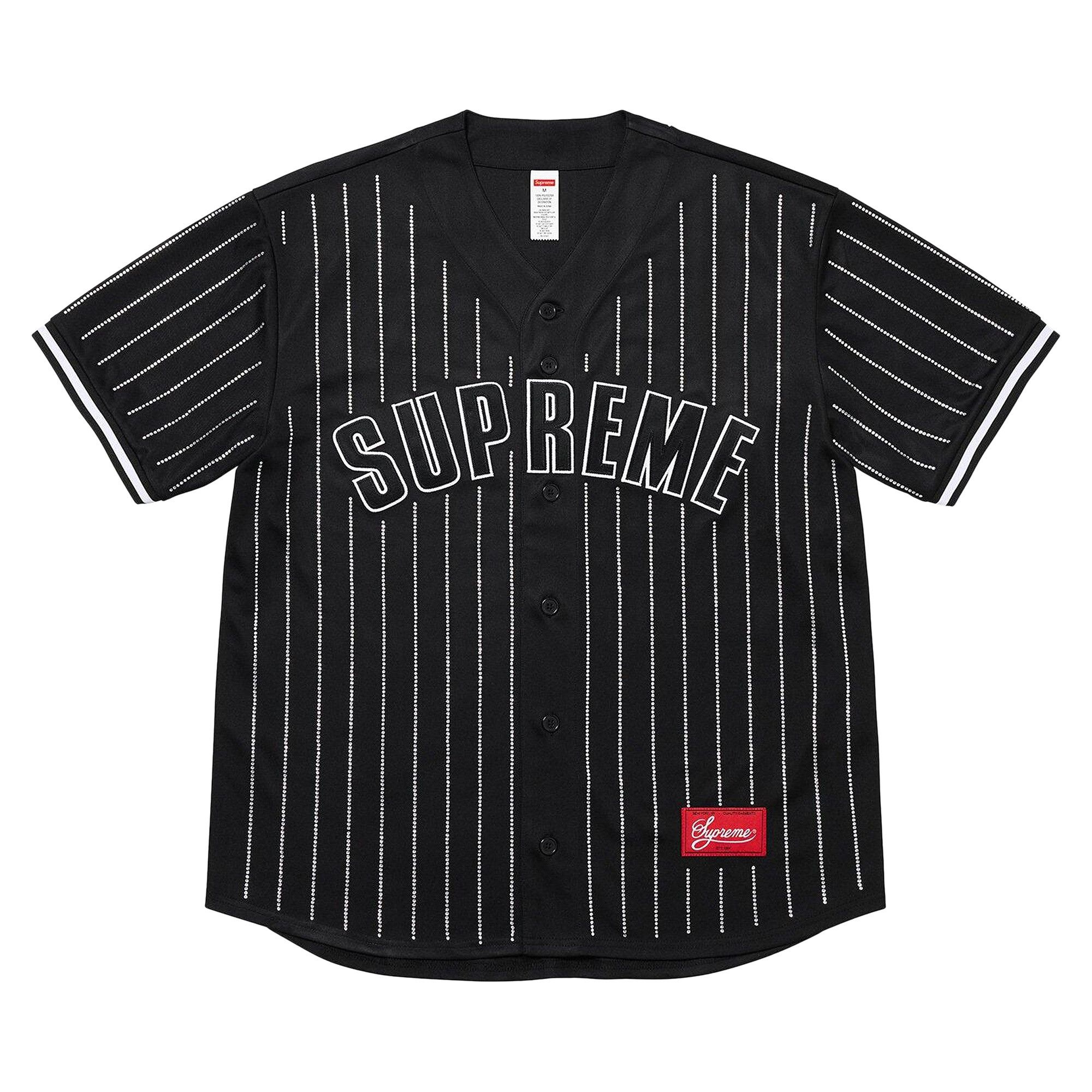 Supreme Rhinestone Stripe Baseball Jersey 'Black' - 1