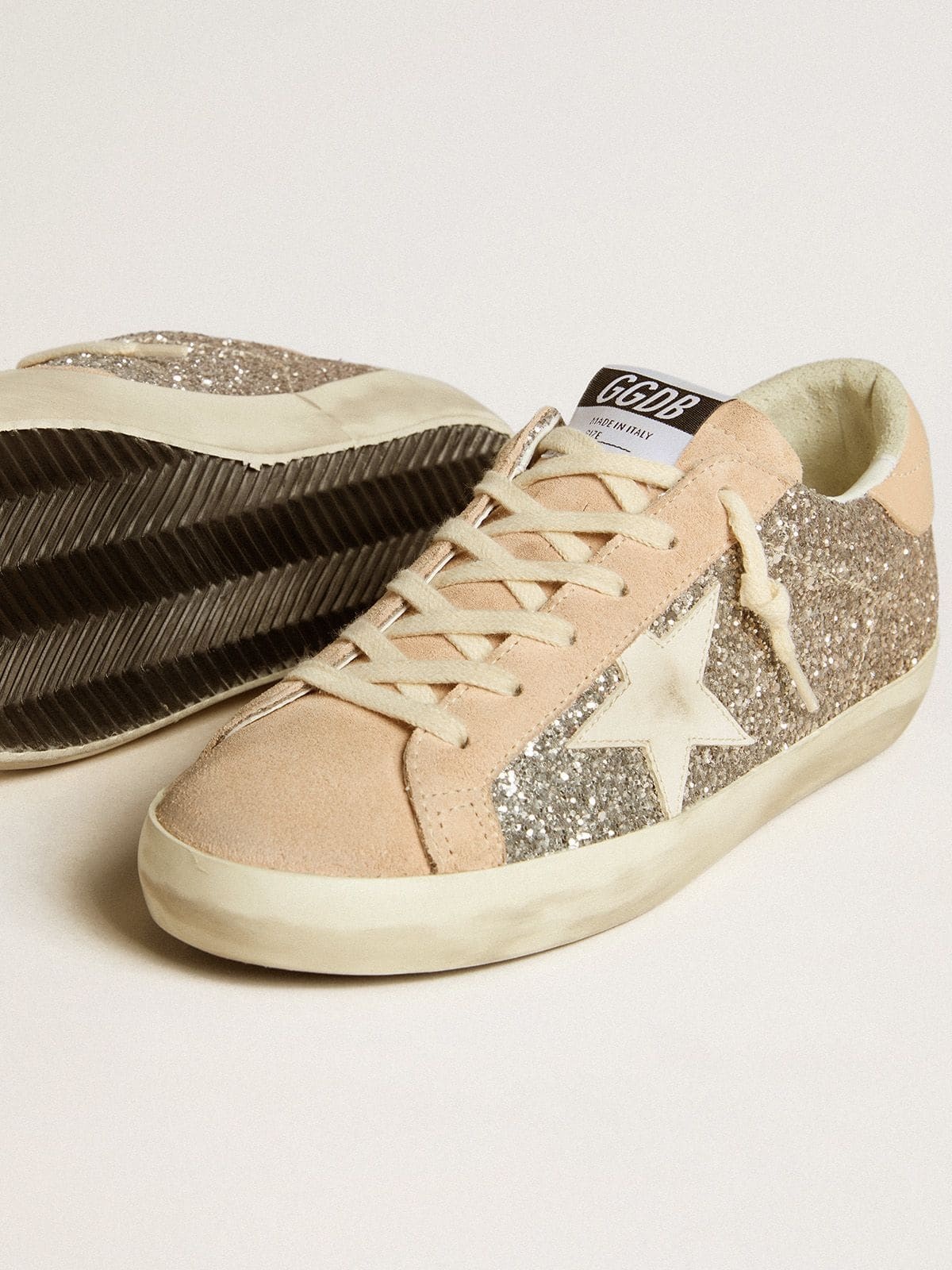 Super-Star in silver glitter with leather star and heel tab - 3