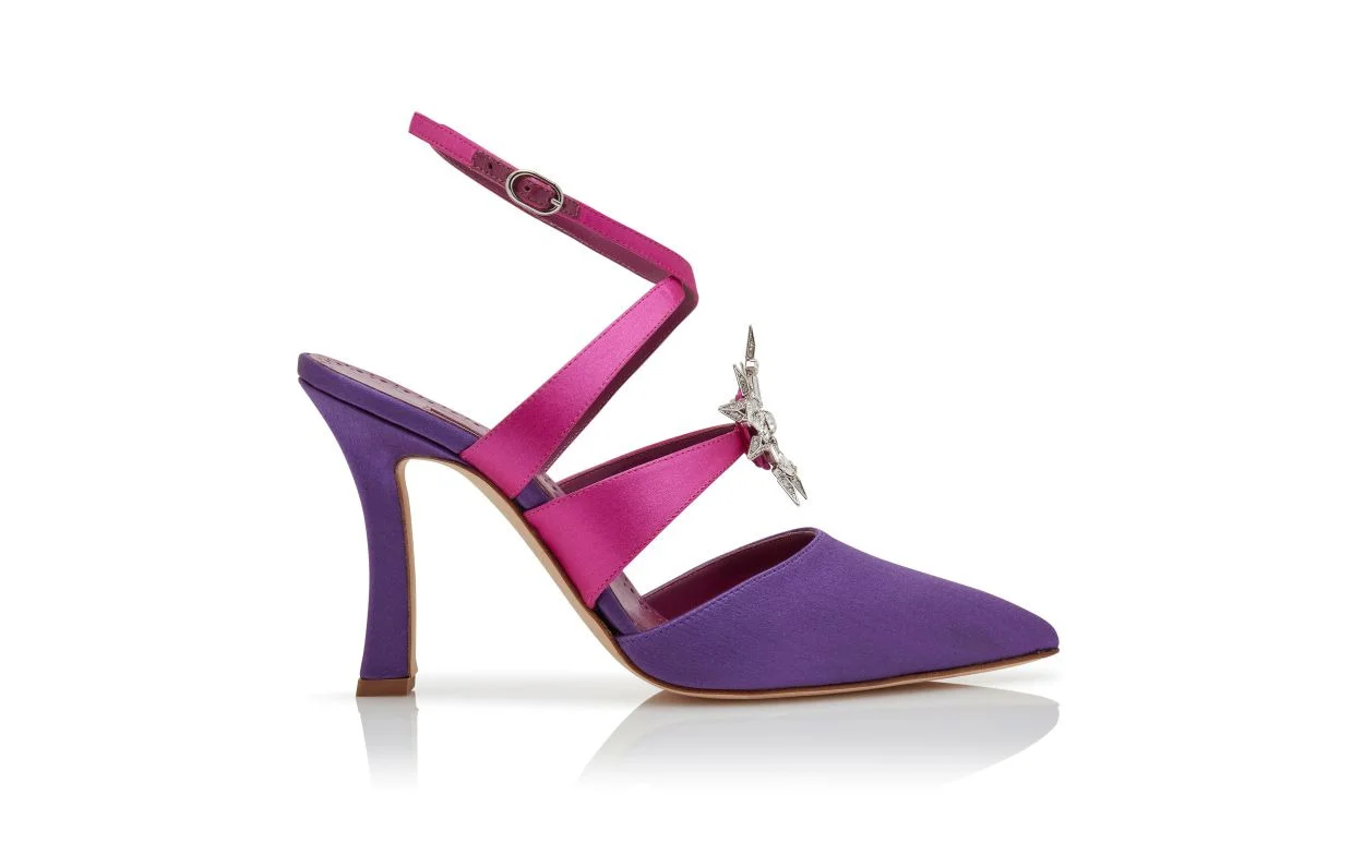 Purple Satin Embellished Pumps - 1