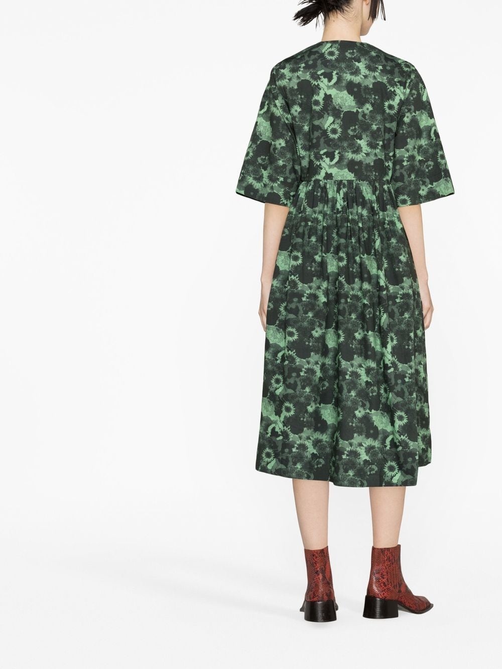 organic cotton V-neck midi dress - 3