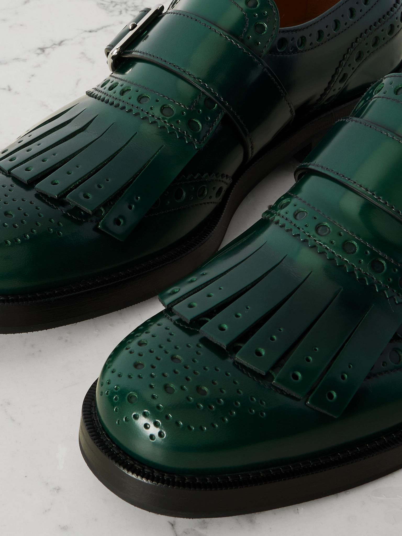 Phillis fringed polished leather brogues Green - 4