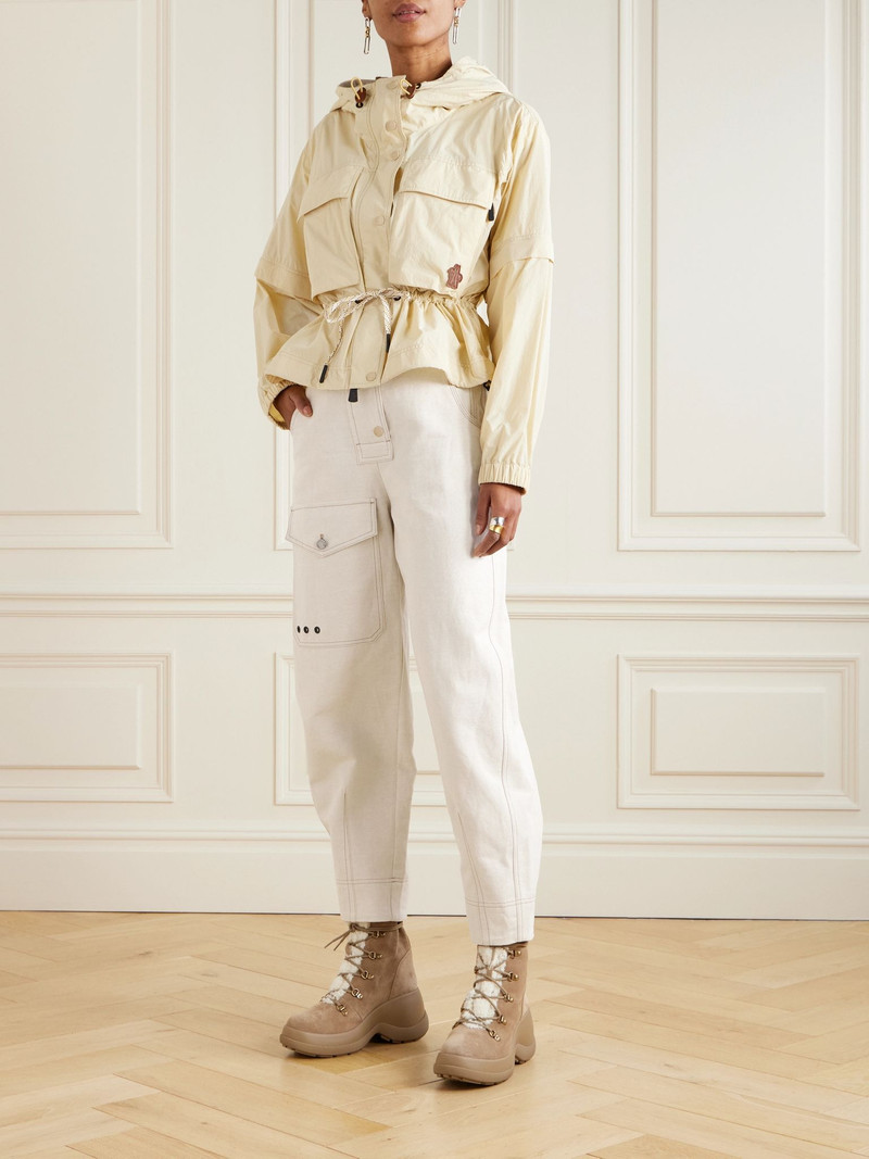 Moncler Grenoble Eyelet-embellished cotton and linen-blend canvas tapered cargo pants Beige outlook