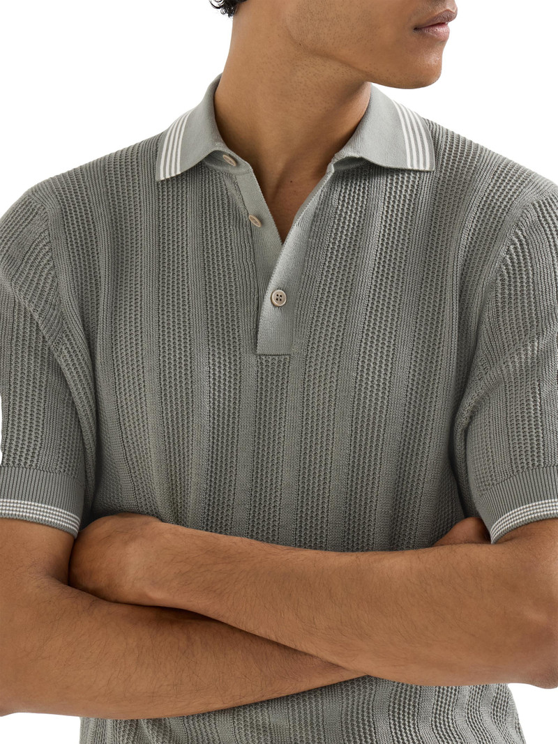 Men's Cotton Textured Rib Knit Polo Shirt - Khaki 4