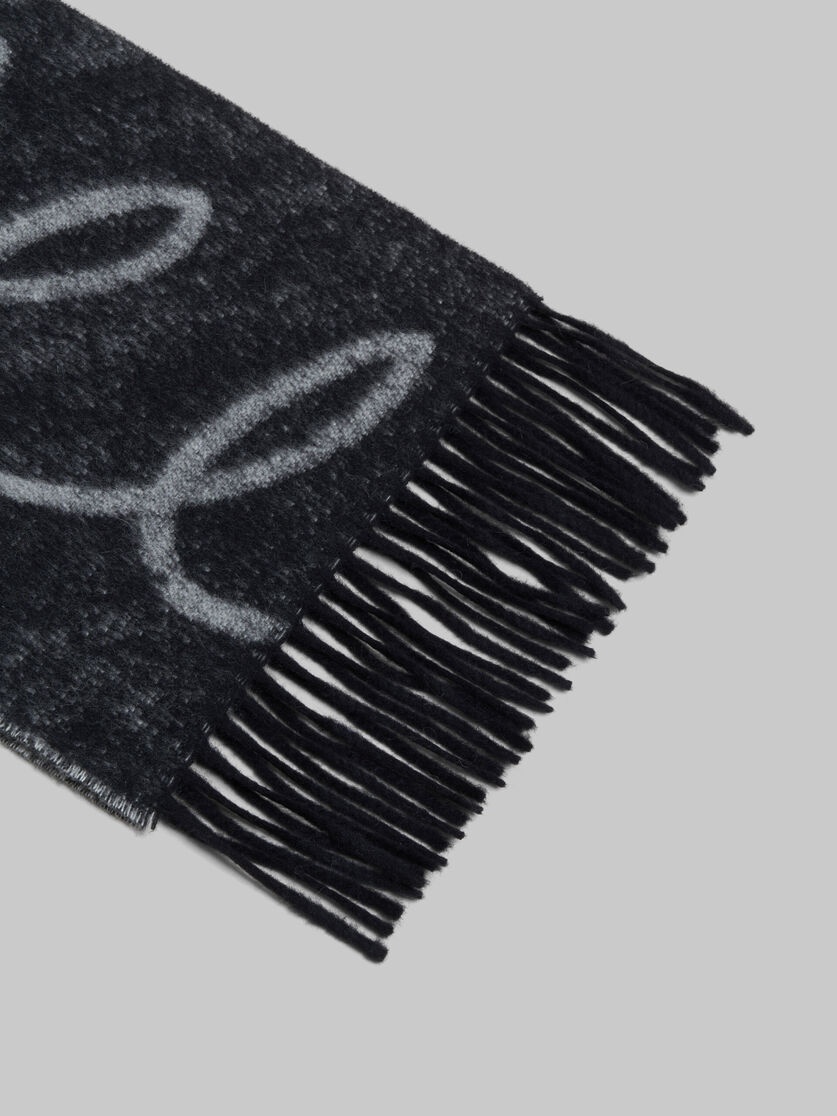 BLACK WOOL-CASHMERE SCARF WITH ECHOES MOTIF - 4