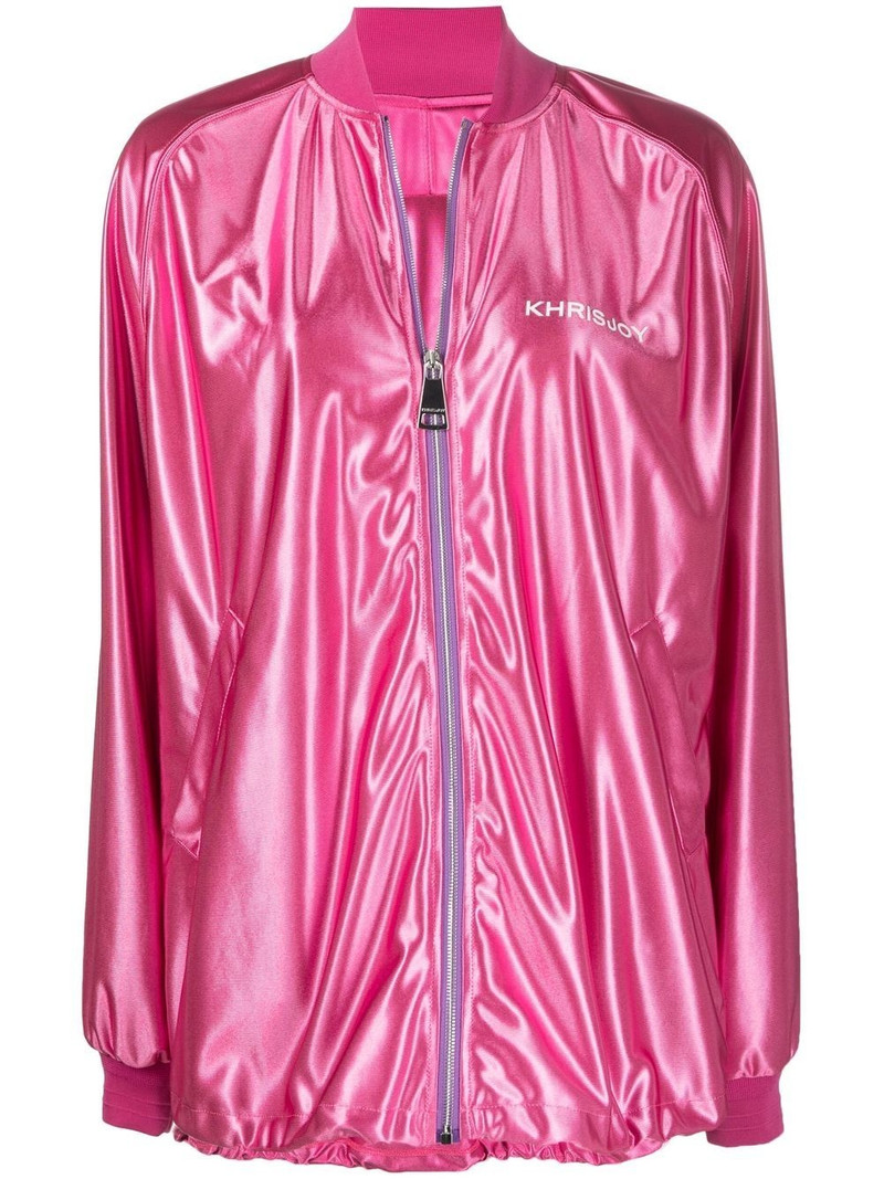 logo-print metallic bomber jacket 1