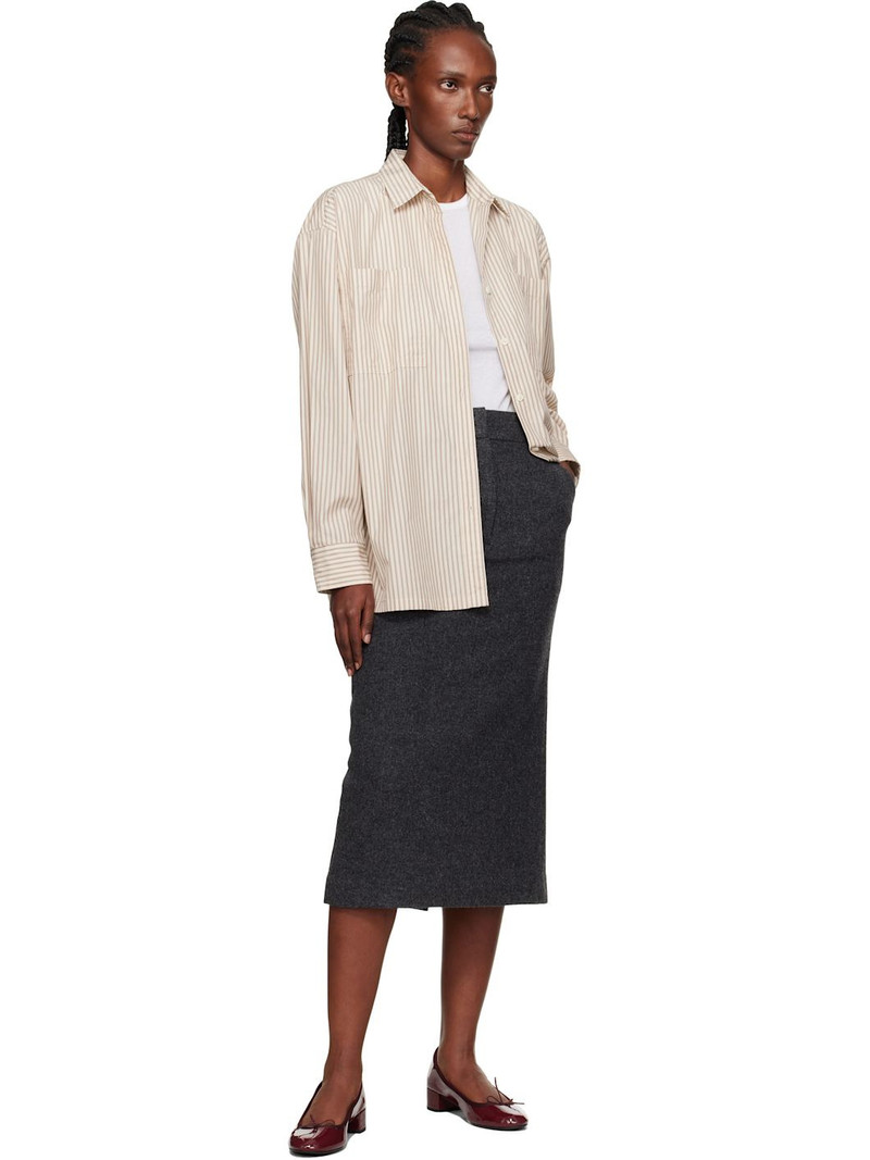 NOTHING WRITTEN Beige Toro Oversized Stripe Shirt outlook