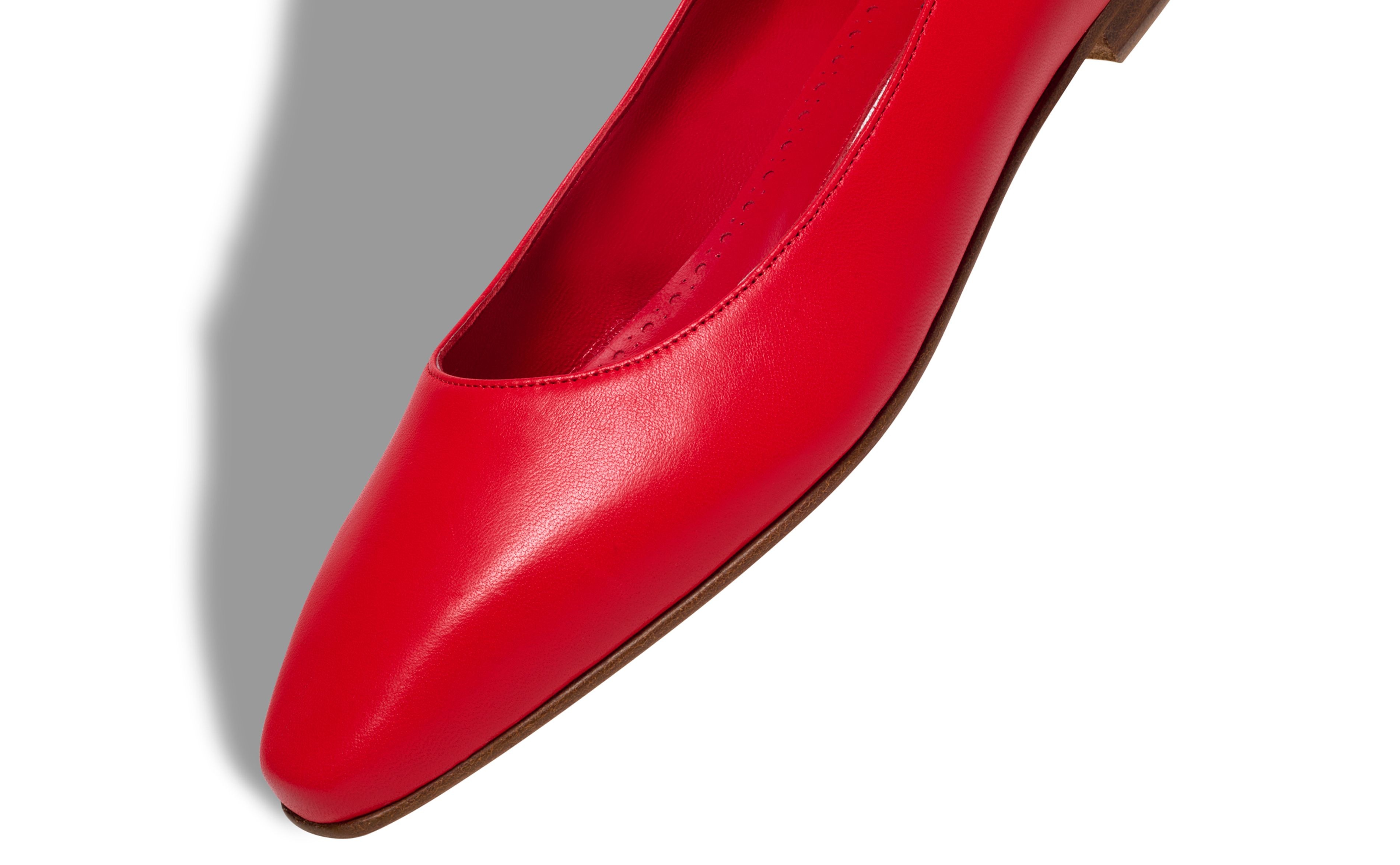 Red Nappa Leather Flat Pumps - 4