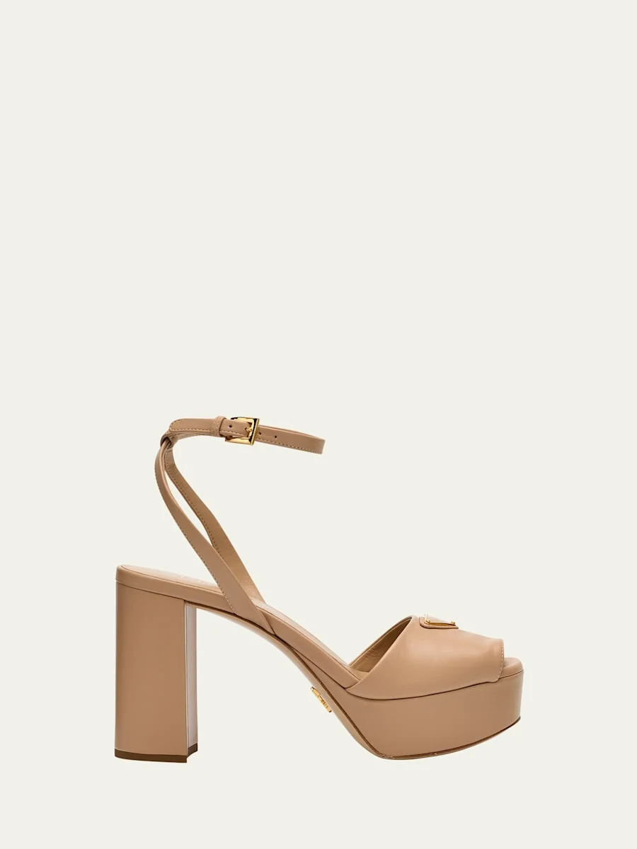 Nappa Triangle Peep-Toe Platform Sandals - 1