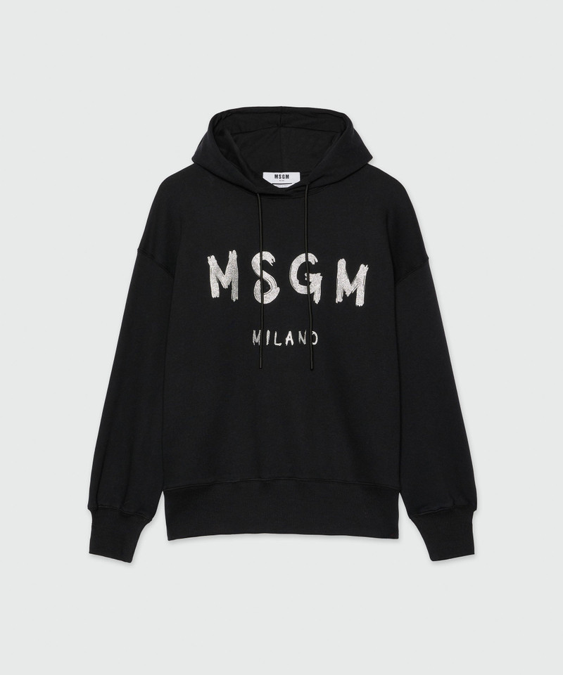 Black jersey sweatshirt with glitter brushstroke logo - 1