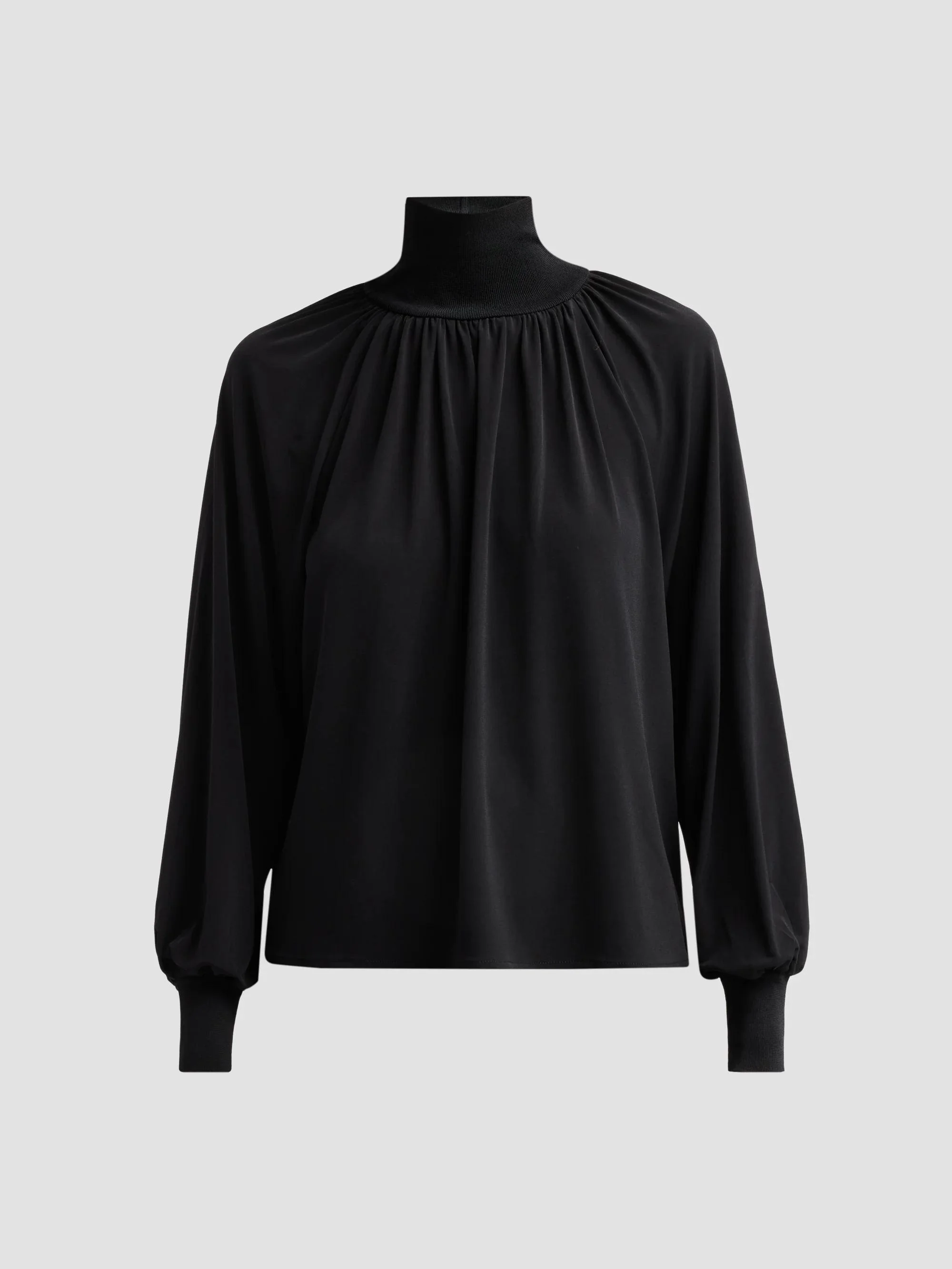 Women's Gathered Turtleneck Top - Black - 1