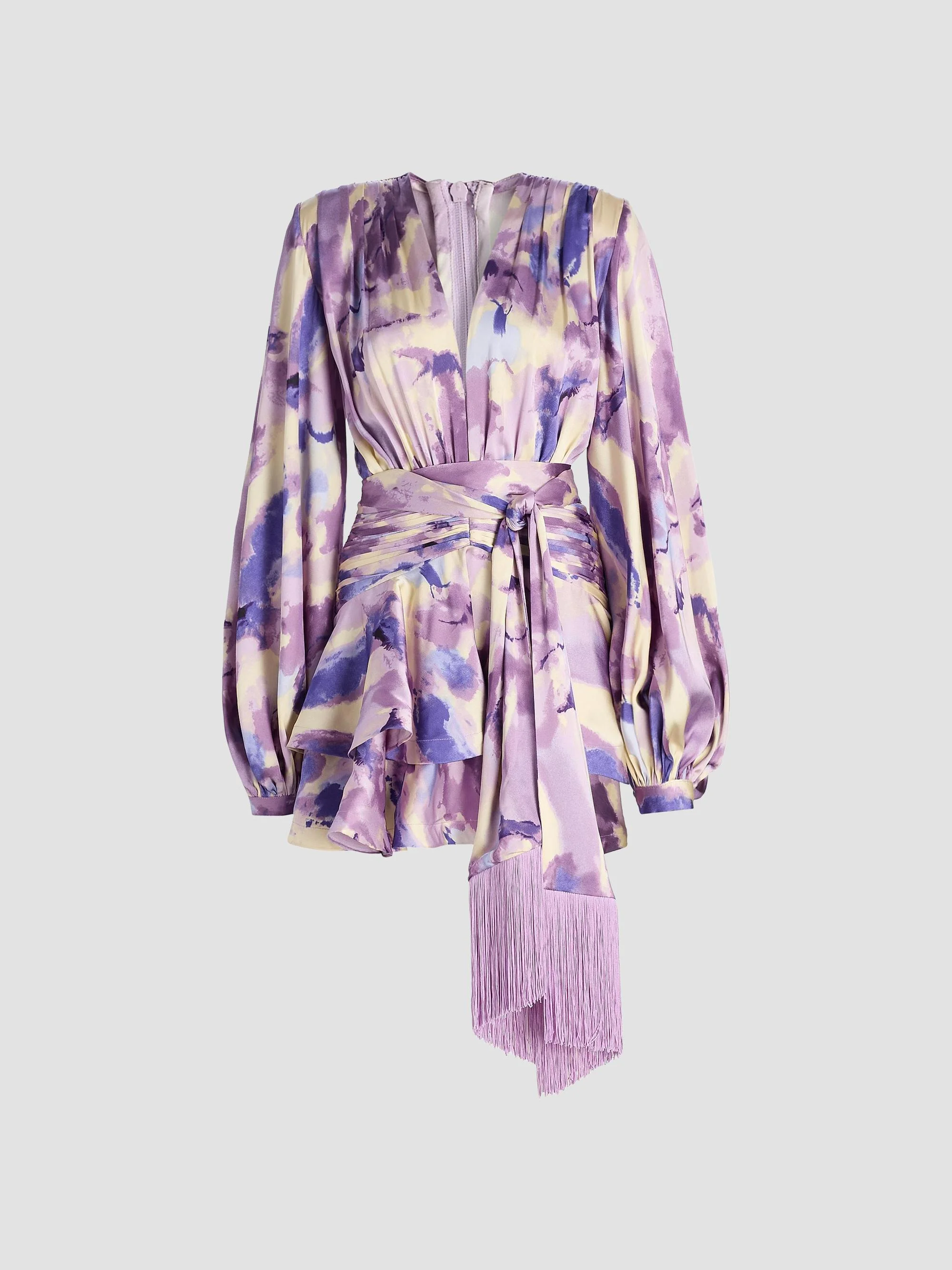 Women's Wisteria Bedouin Abstract A-Line Minidress - Purple Multi - 1