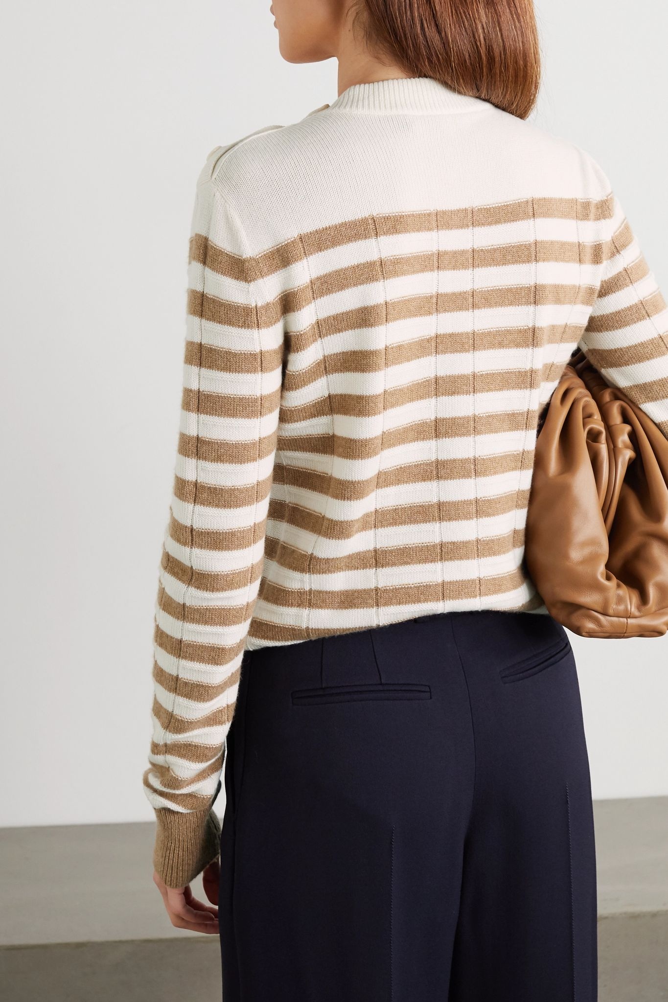 Button-detailed striped cashmere sweater - 3