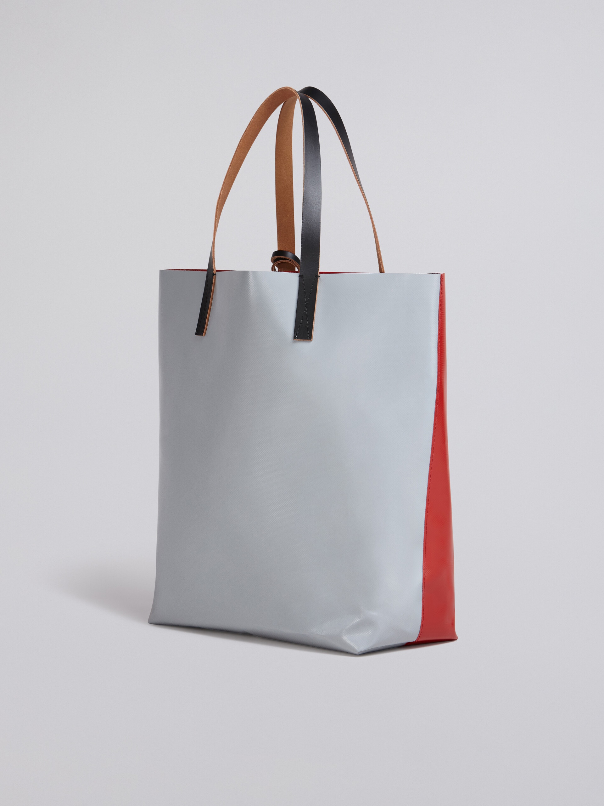 RED AND GREY PVC SHOPPING BAG WITH CALF LEATHER HANDLES - 2