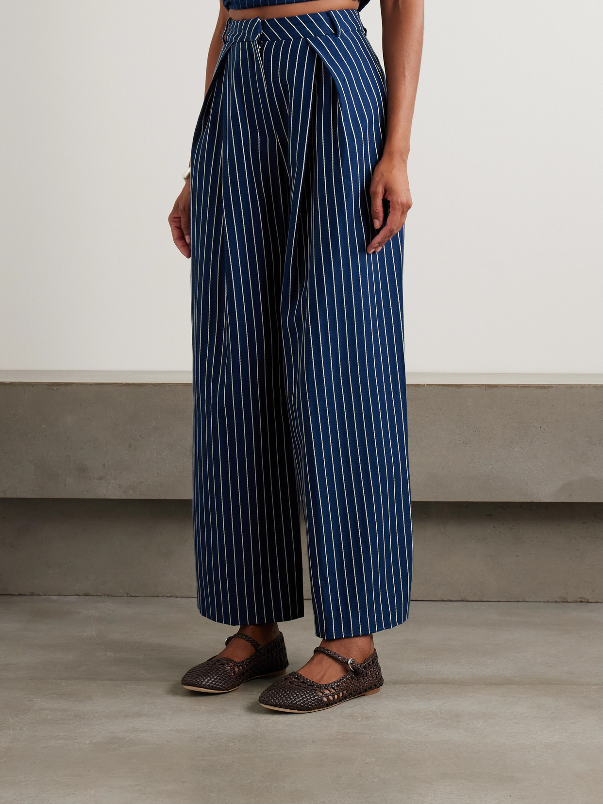 Lalia Pleated Striped Cotton-blend Twill Wide-leg Pants - 4
