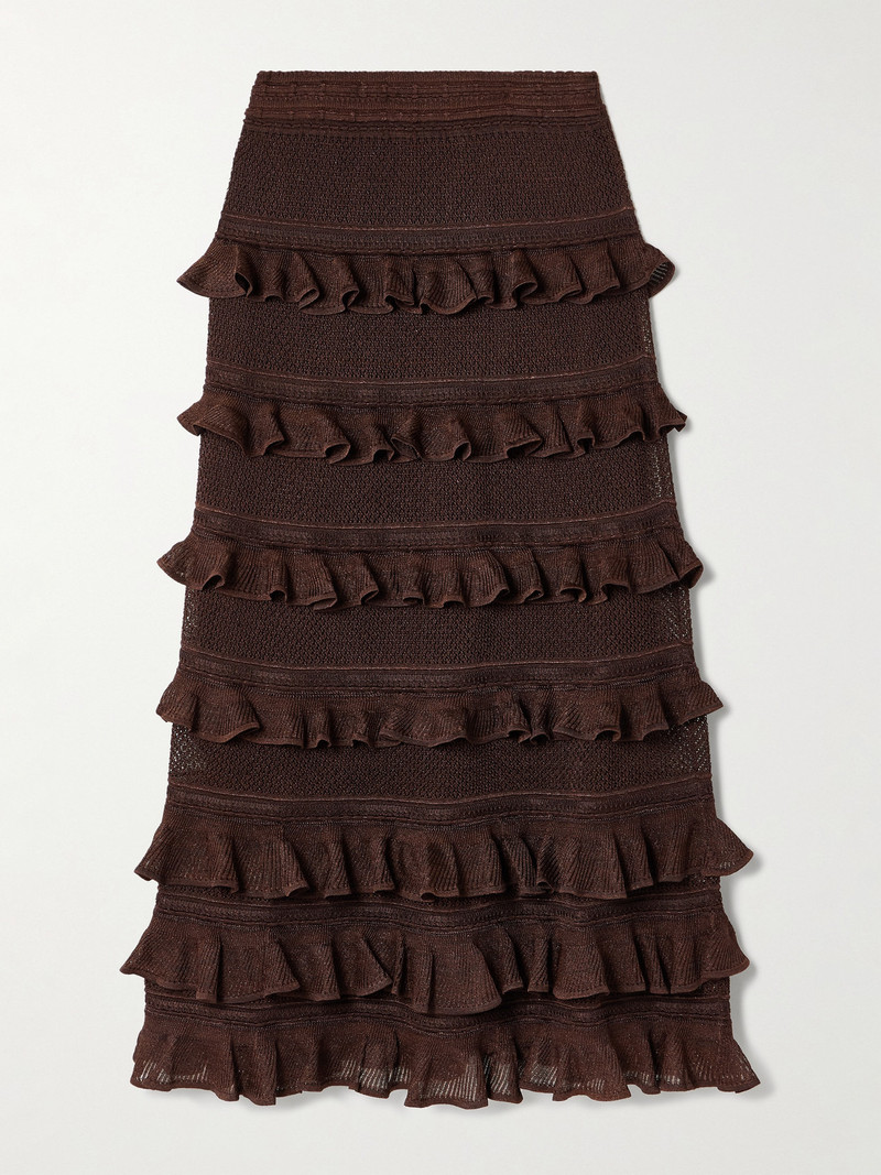 Metallic Ruffled Pointelle-knit Maxi Skirt 1