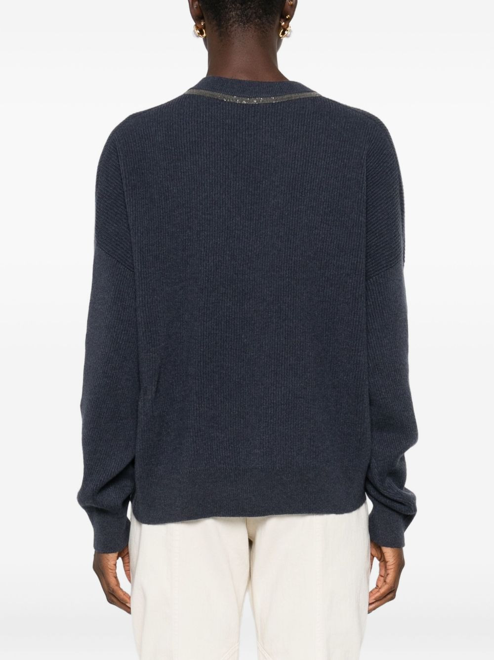 Monili-trim V-neck cashmere top - 4