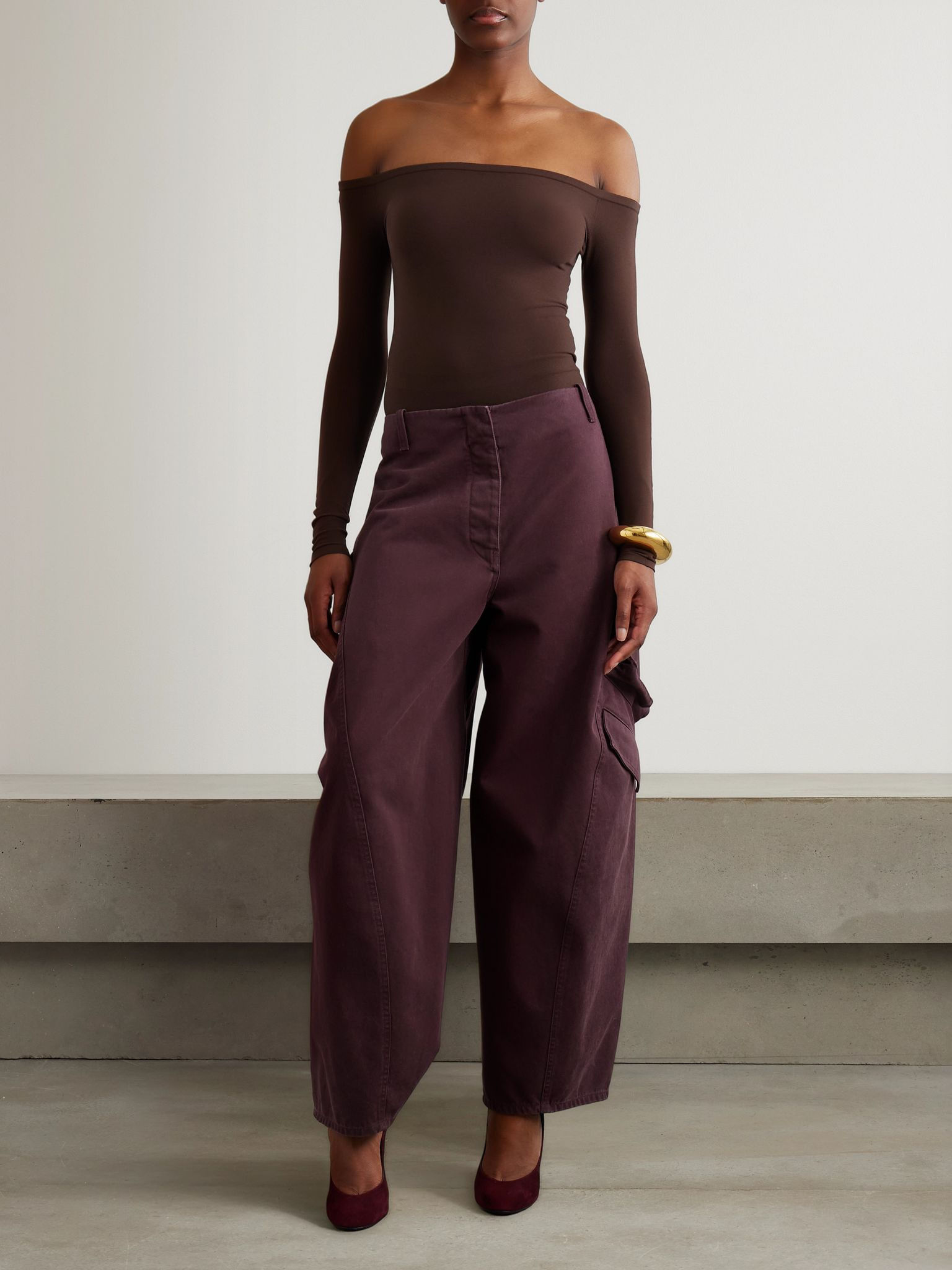 Off-the-shoulder stretch-jersey bodysuit Brown - 2