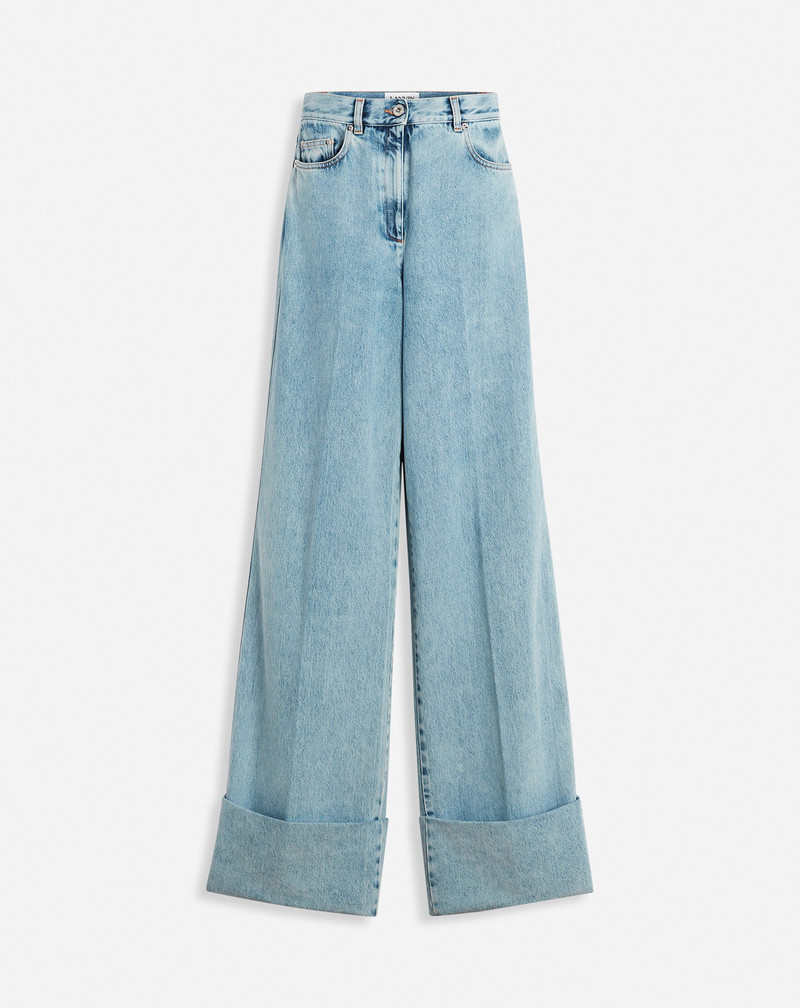 WIDE-LEG CUFFED DENIM PANTS - 1