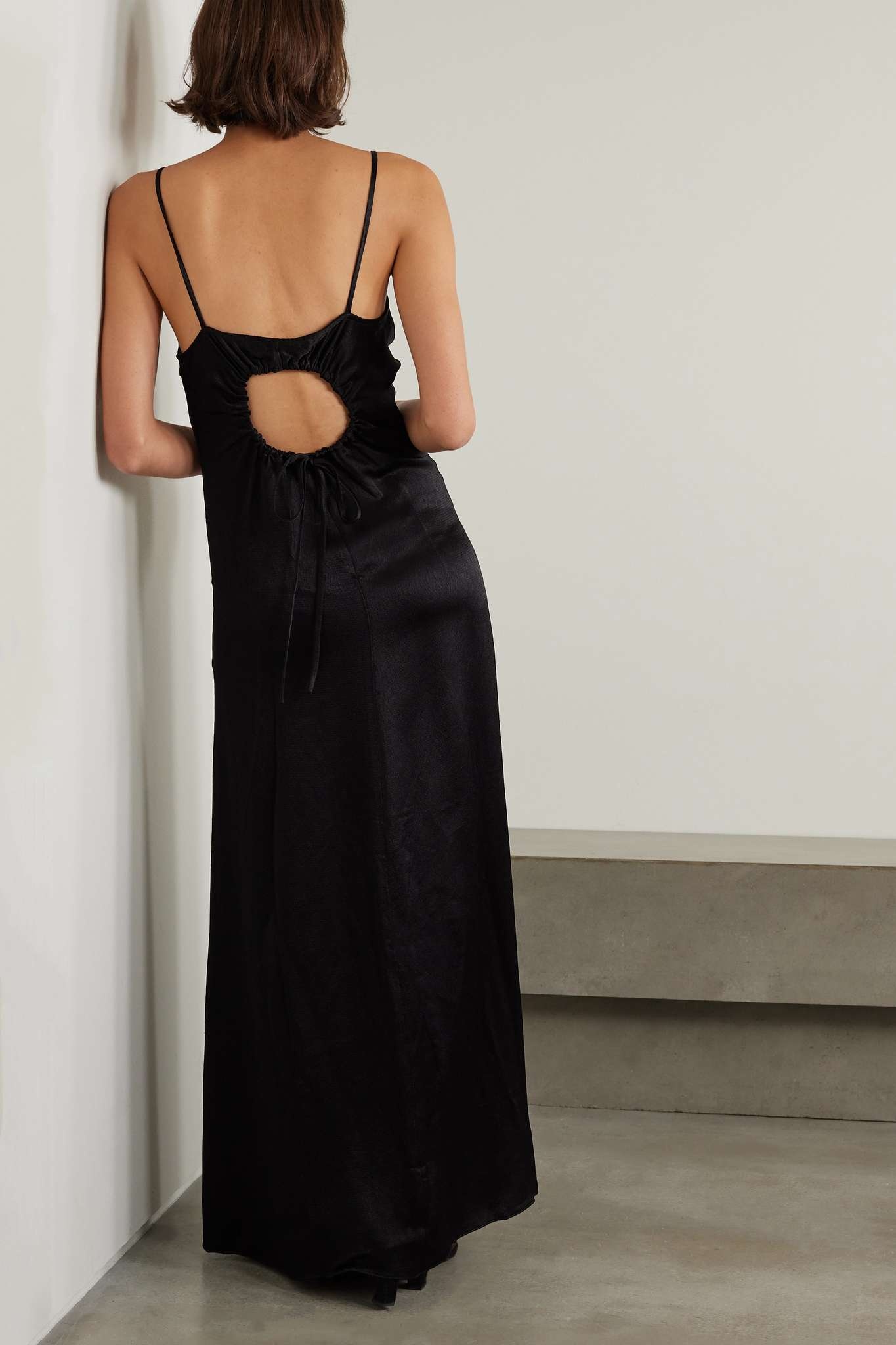 Harper open-back gathered satin-crepe maxi dress - 4