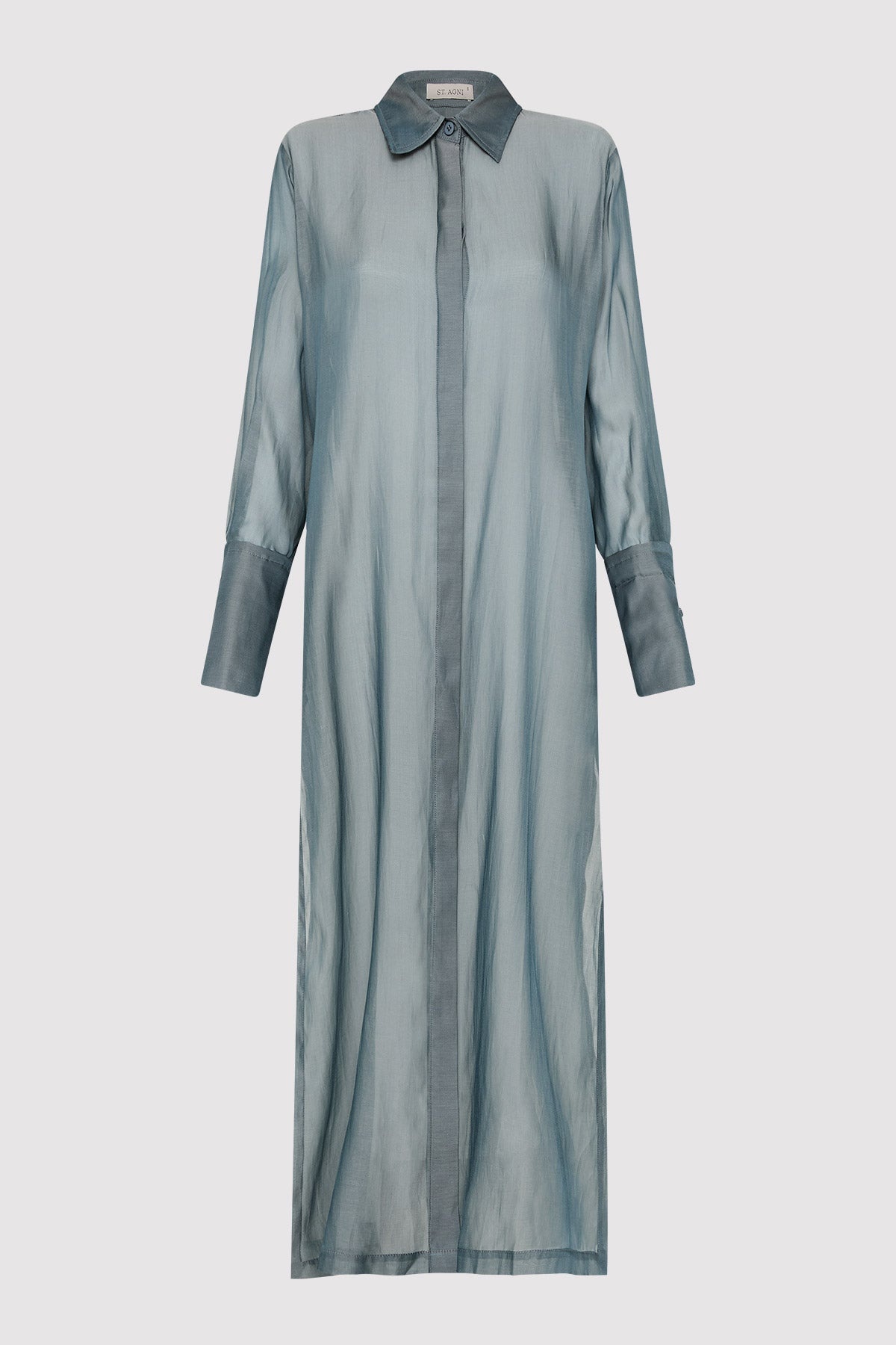 Sheer Shirt Dress - Slate - 7