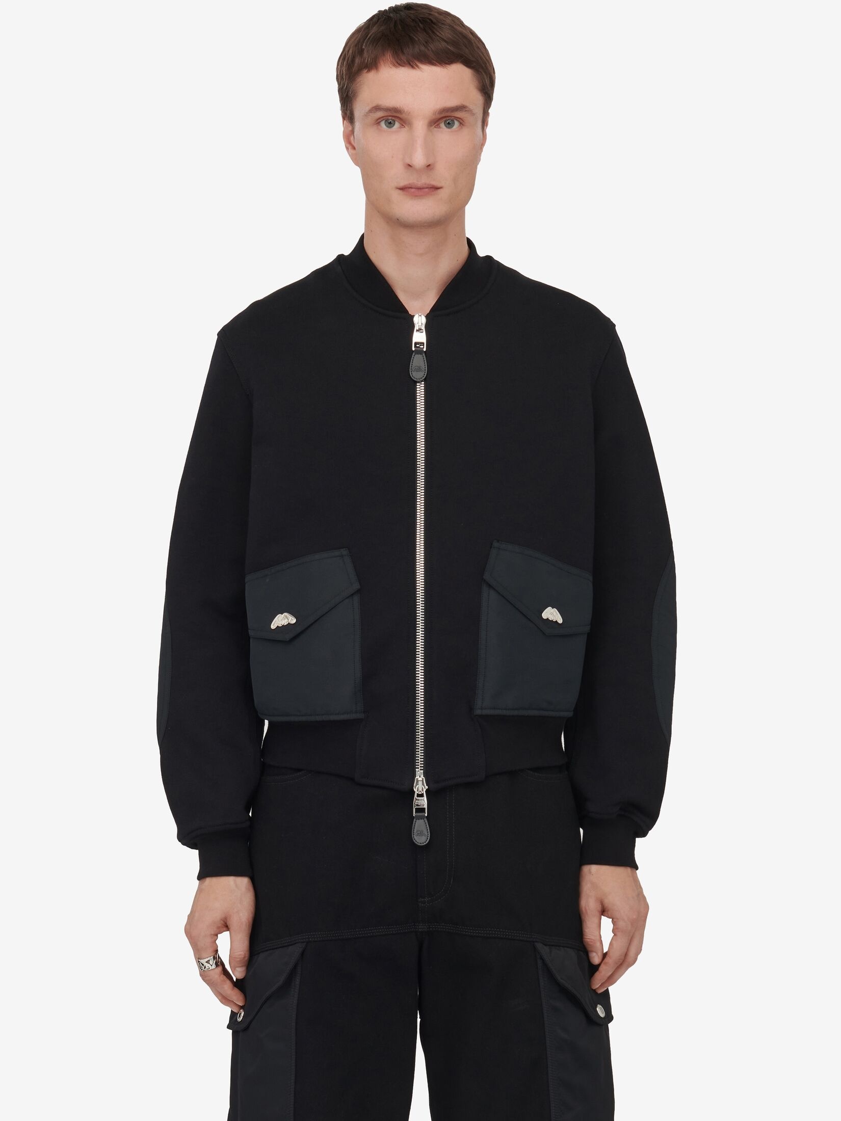 Men's Hybrid Bomber Jacket in Black - 5