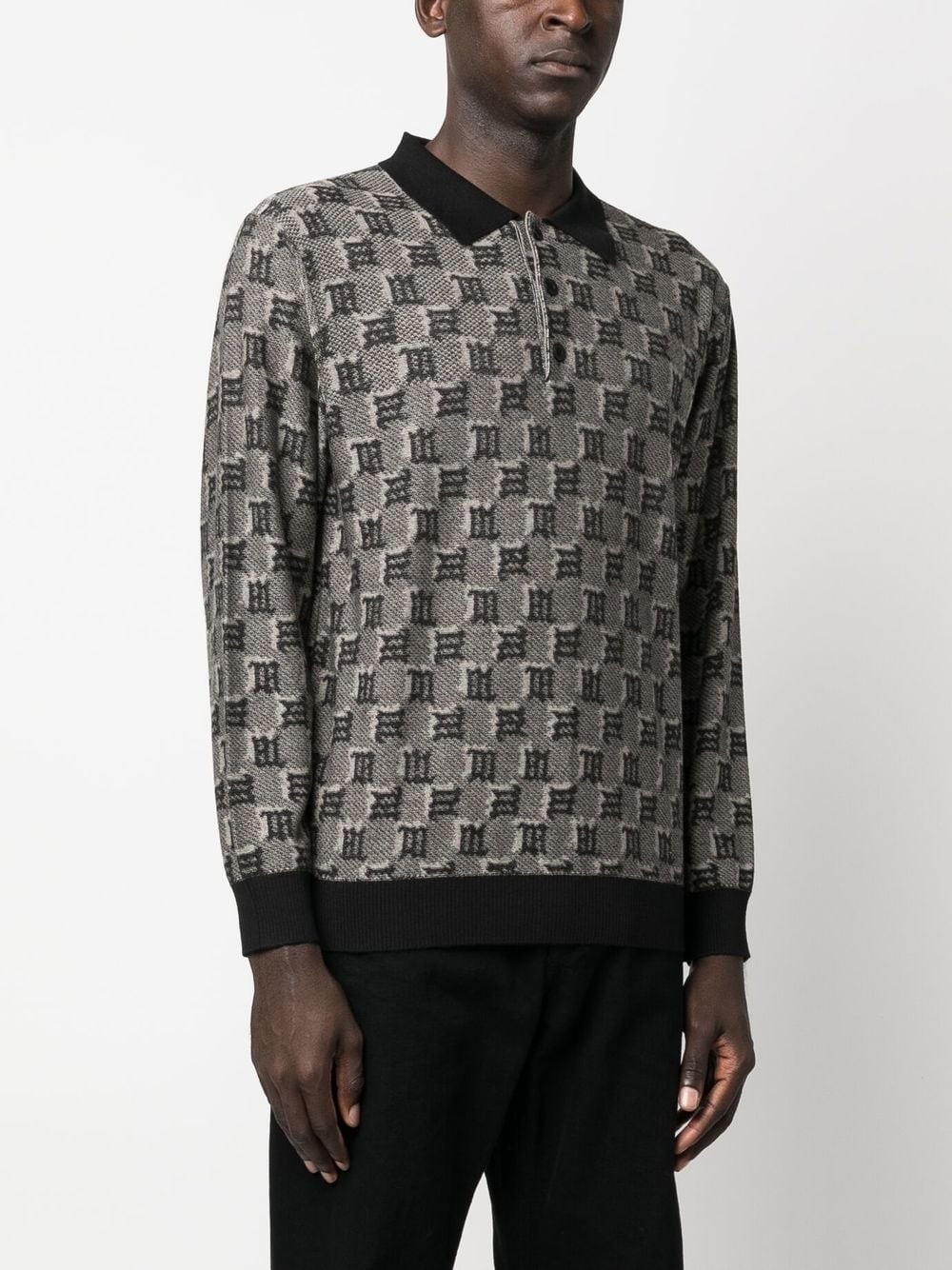 logo-jacquard polo jumper - 3